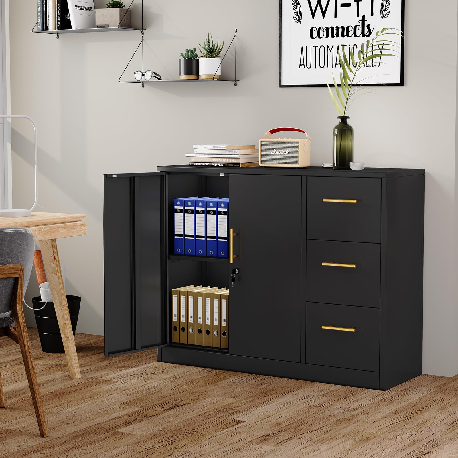 3-Drawer Lateral File Cabinet with Lock - Metal Storage Cabinet for Office, Home, Garage, School & Gym - Secure Document Organizer for Files & Supplies (Black) - Perfect for Workspaces, Storage Rooms & Home Offices
