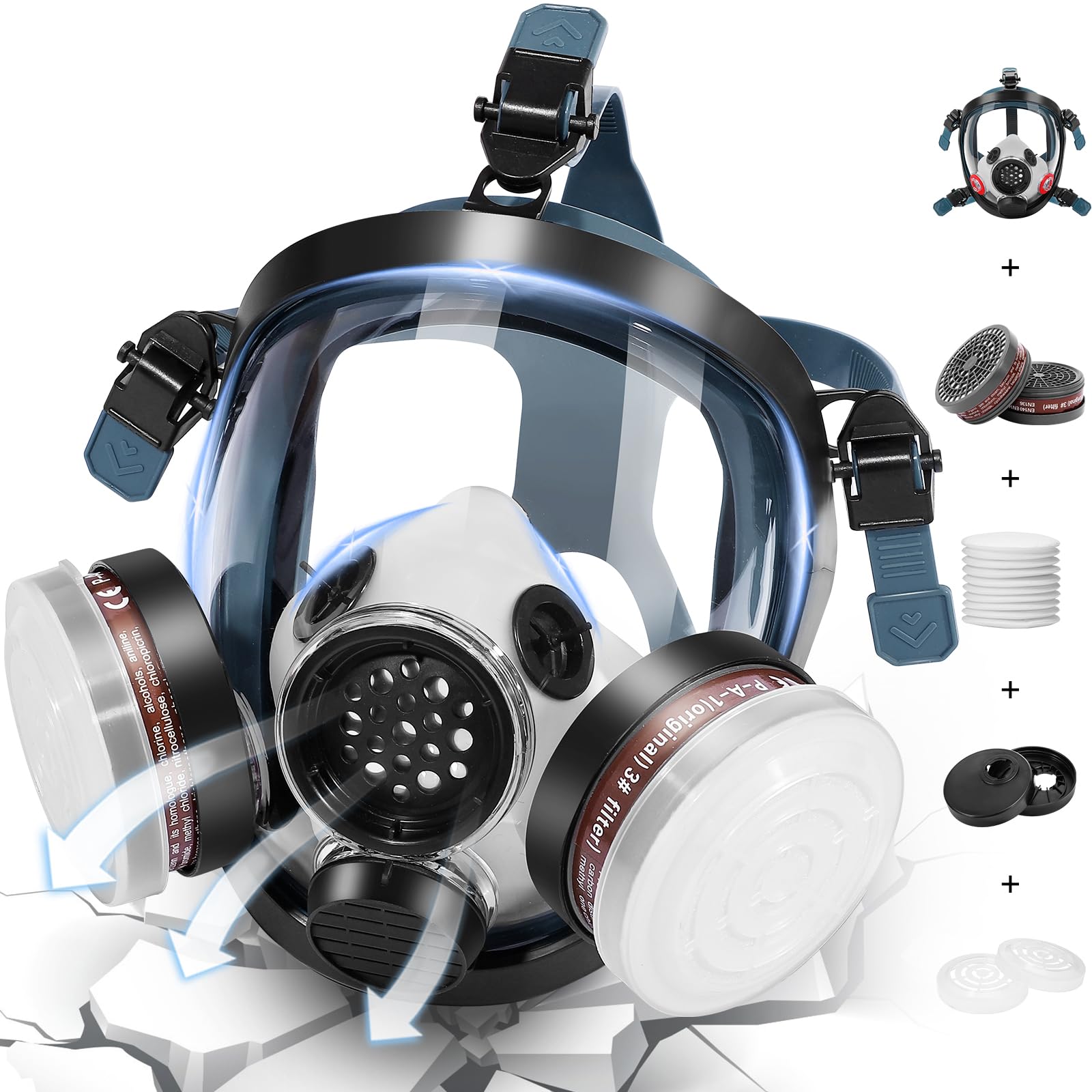 Full Face Respirator Mask for Nuclear & Chemical Protection - Gas Mask with Activated Carbon Filters for Survival, Emergency Preparedness & Industrial Safety