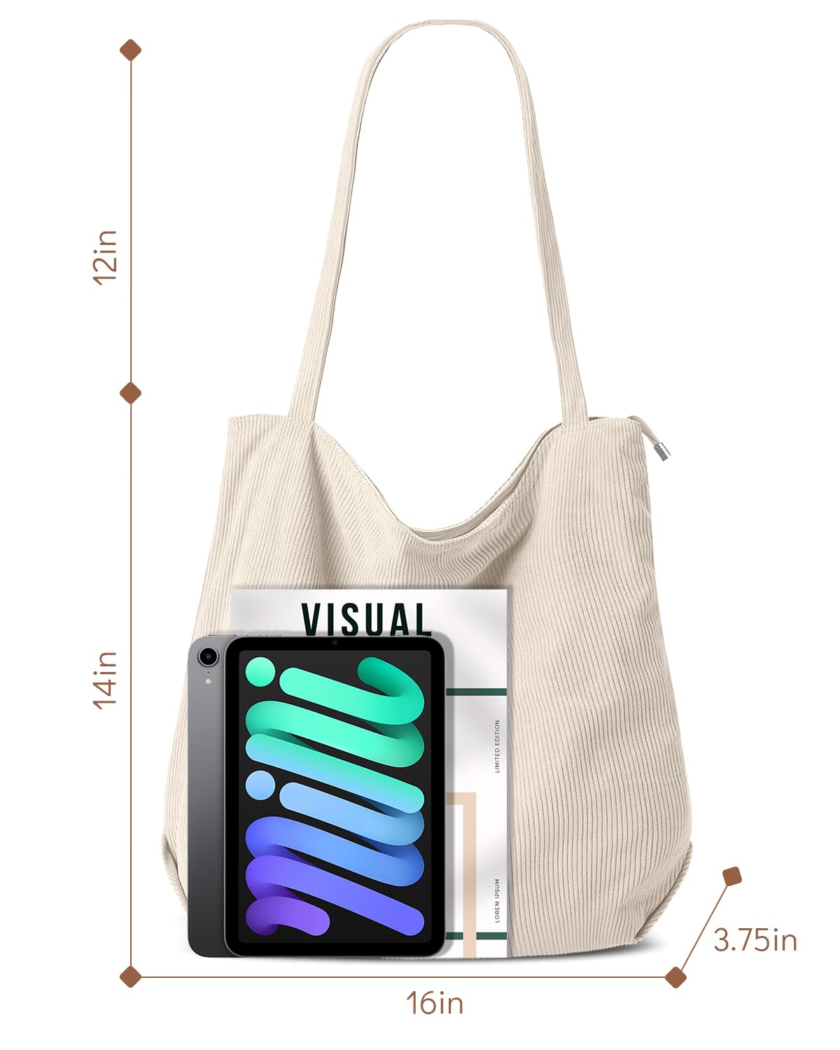 iioscre Women's Corduroy Tote Bag - Stylish Zippered Hobo Handbag with Large Capacity & Inner Pockets | Perfect for Work, Travel & Everyday Use