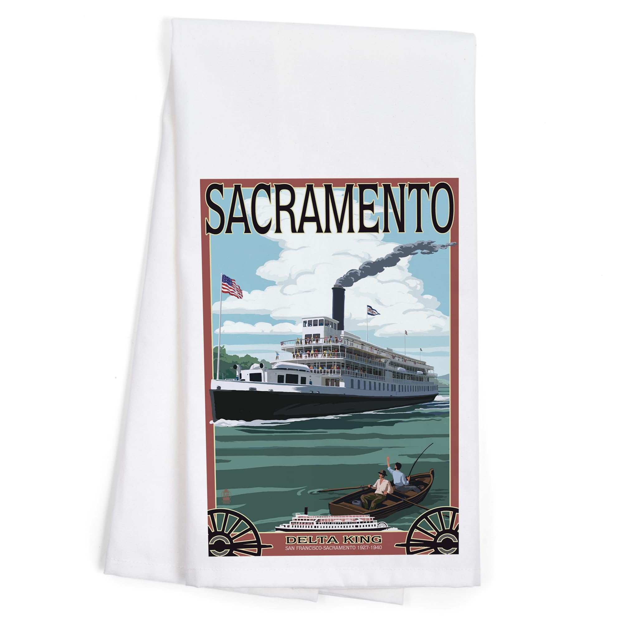 Lantern Press Sacramento California Delta King Riverboat 100% Cotton Tea Towel - Decorative Hand Towel for Kitchen, Home Decor & Gifts | Perfect for Dish Drying, Wall Art & Vintage Style Decor