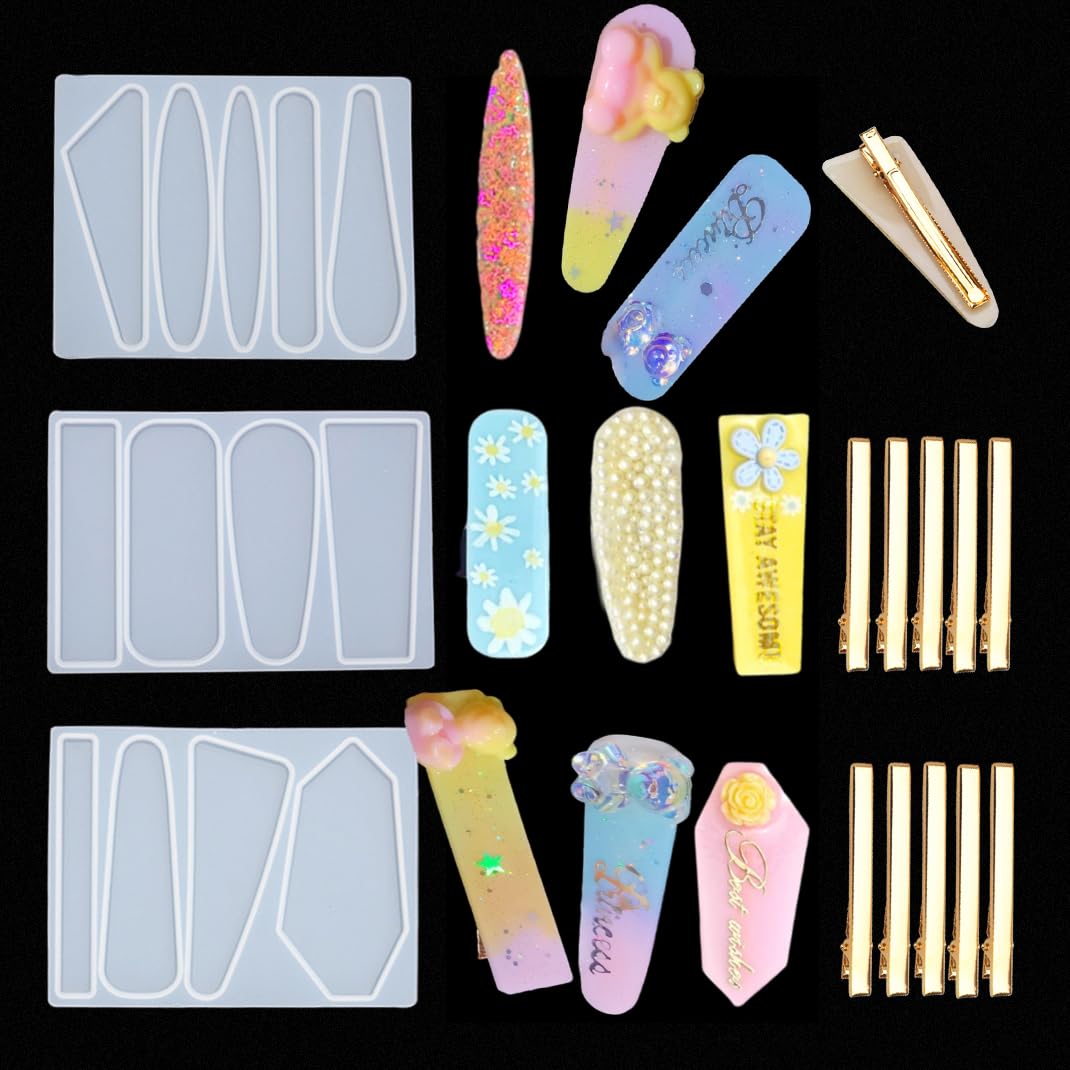 iSuperb 3-Piece Silicone Hair Clip Molds Set with 10 Hairpin Accessories - DIY Resin Hairpin Jewelry Making Kit for Crafters - Perfect for DIY Gifts, Bridal Hair Accessories, and Handmade Jewelry Projects
