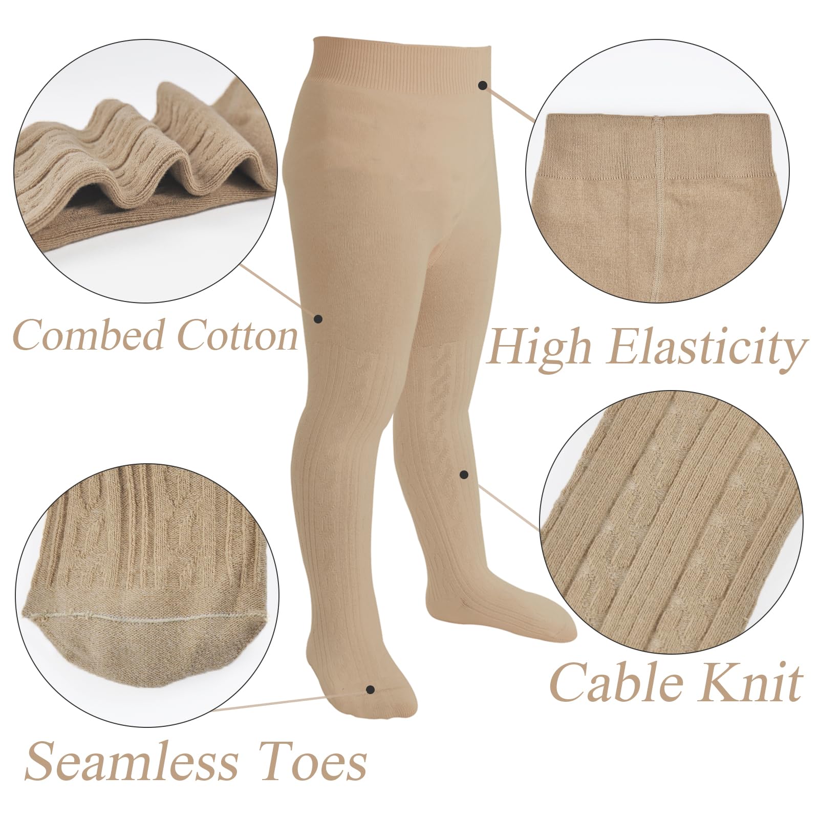 **Soft Cotton Baby Tights for Toddler Girls - Seamless Cable Knit Leggings & Stockings (3/4/5 Pack) - Perfect for Playtime, Daycare & Winter Outfits**
