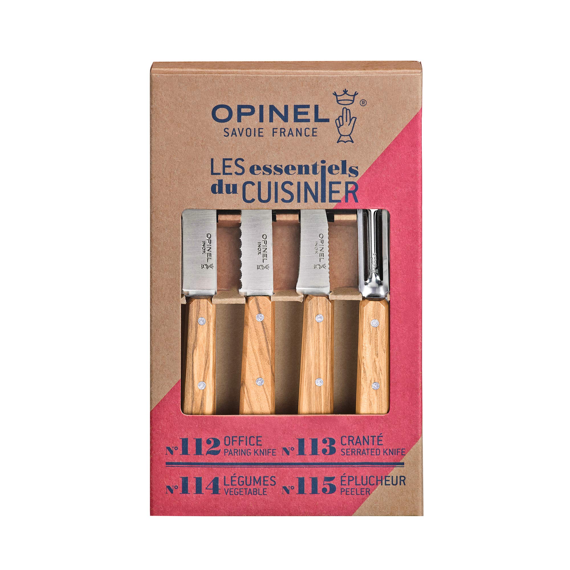OPINEL Essentials Kitchen Knife Set - 3-Piece Olive Wood Handle Chef Knives for Cooking, Slicing & Chopping | Perfect for Home Kitchen, Camping & Outdoor Cooking