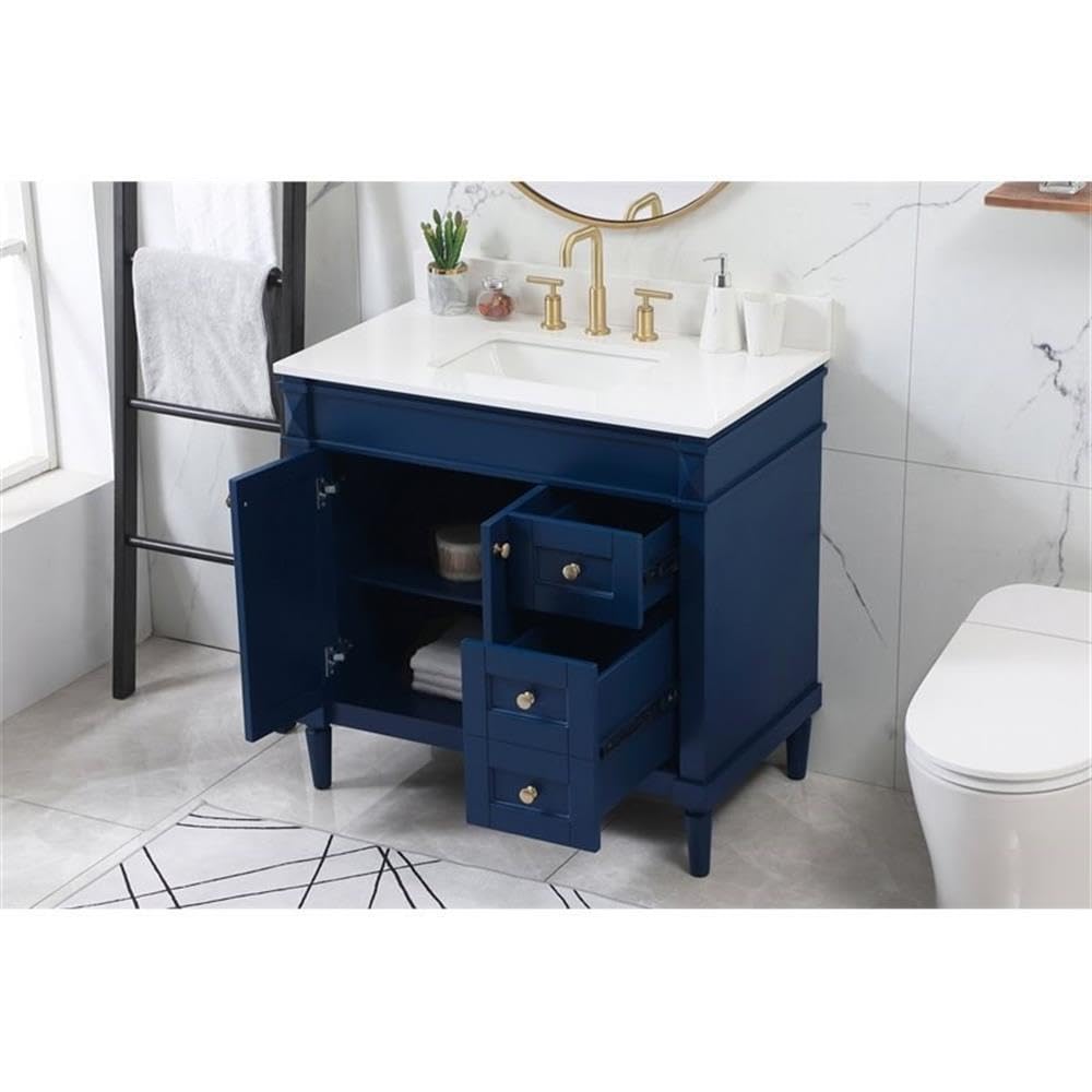 36 Inch Modern Single Bathroom Vanity with Backsplash - Elegant Blue Under Sink Storage Organizer Cabinet for Bathroom & Powder Room Decor | Space-Saving Bathroom Fixture for Small Spaces