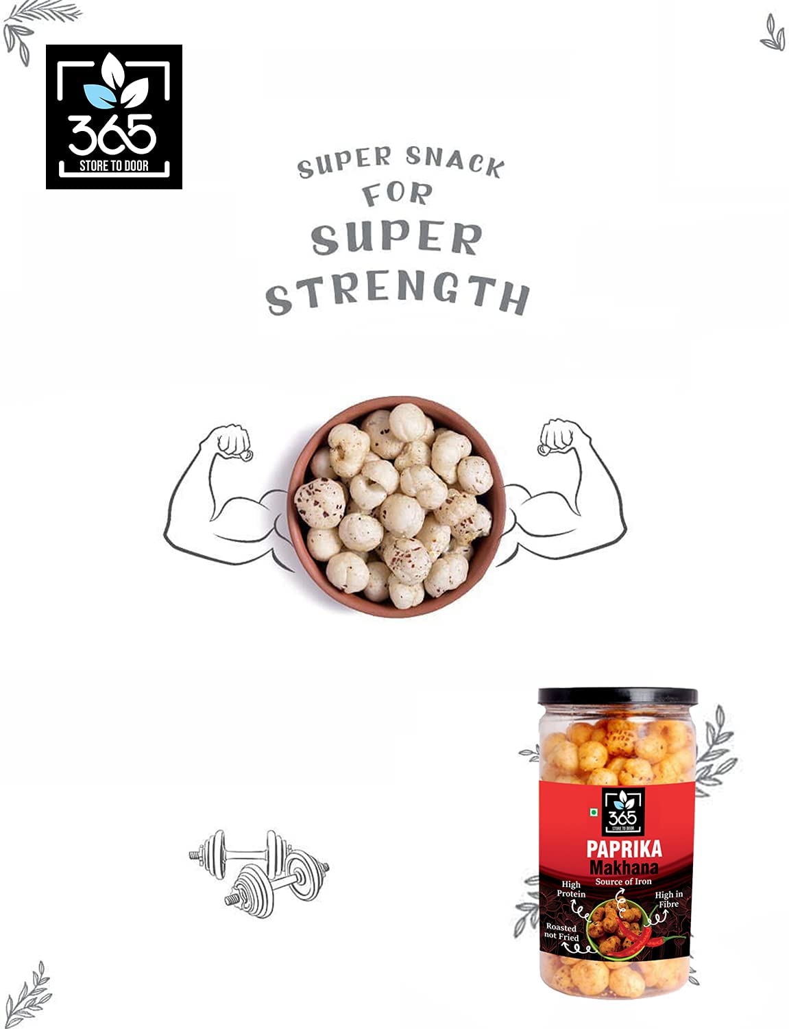 365 Store to Door Roasted Makhana – Paprika Flavor, 225g | High Protein & Fiber Fox Nuts | Gluten Free, Trans Fat Free Healthy Snack for Kids & Adults | Perfect for On-the-Go, Office, Movie Nights & Weight Management