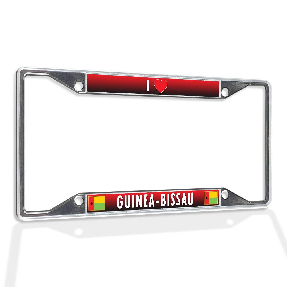 Premium Metal Insert License Plate Frame - I ❤ Guinea-Bissau Design - Weatherproof Chrome Car Accessory with 4 Holes & Solid Insert - Perfect for Car Enthusiasts & National Pride Display