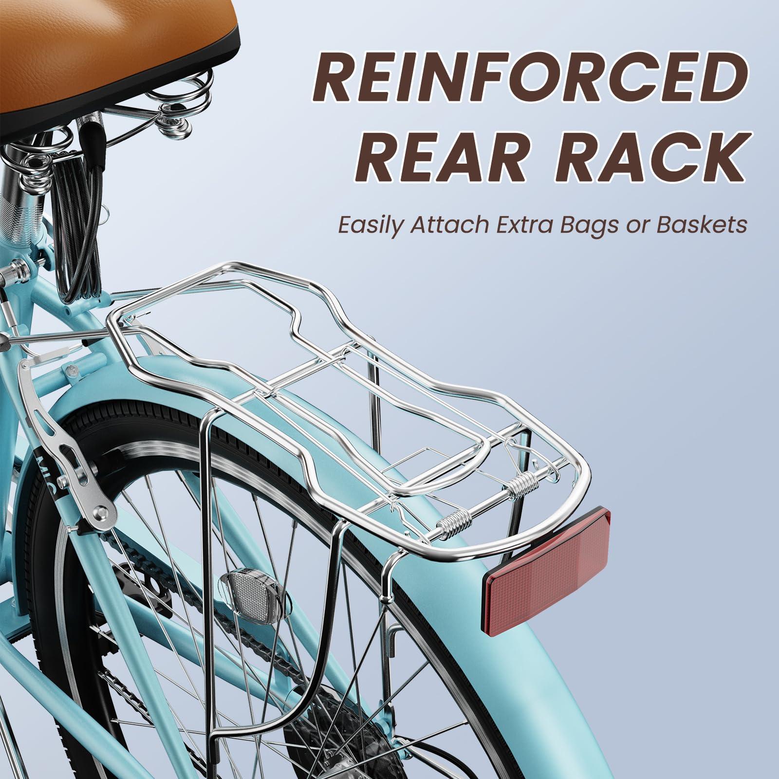 DoCred Women's 7-Speed Cruiser Bike - 24 & 26 Inch Step-Through City Bicycle with Rattan Basket & Rear Rack - Comfortable Commuter & Beach Cruiser for Ladies - Perfect for Urban Riding, Weekend Errands & Coastal Adventures