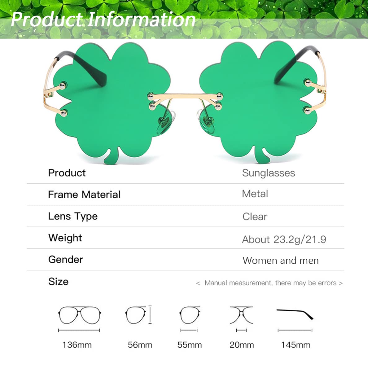 2 Pairs St. Patrick's Day Shamrock Sunglasses - Irish Green Four Leaf Clover Glasses for Leprechaun Costume & Party Accessories - Fun Festival, Parade, and Themed Event Eyewear