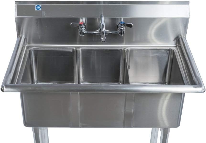 Stainless Steel 3 Compartment Commercial Kitchen Utility Sink with 10
