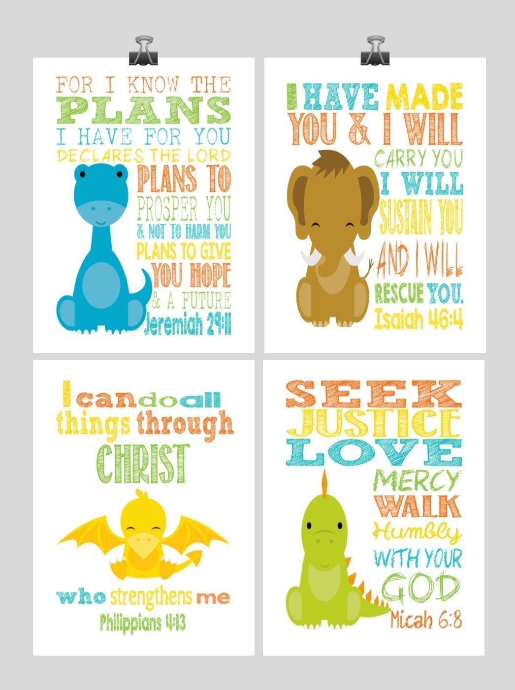 Dinosaur Nursery Decor Set - Bible Verse Prints for Kids' Room