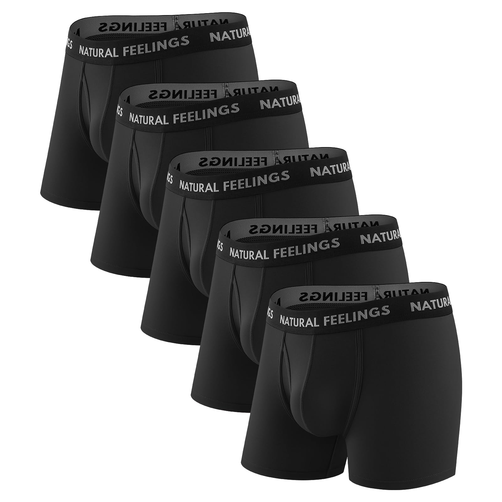 Natural Feelings Men's Bamboo Viscose Boxer Briefs - Ultra Soft Breathable Underwear with Open Fly - 5 Pack Multipack - Perfect for Daily Wear, Workout & Travel
