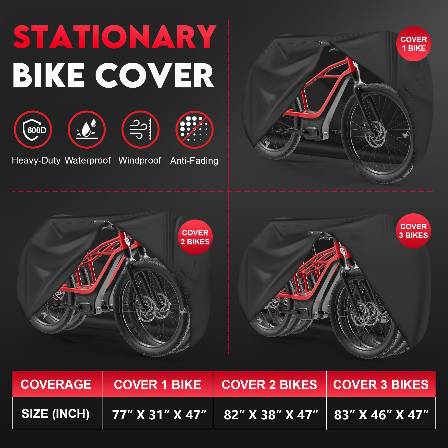 600D Heavy Duty Waterproof Bike Cover for Outdoor Storage - Fits Single eBike, Mountain Bike, Road Bike, Hybrid Bike & Scooter - Perfect for Garage, Backyard & Travel Protection