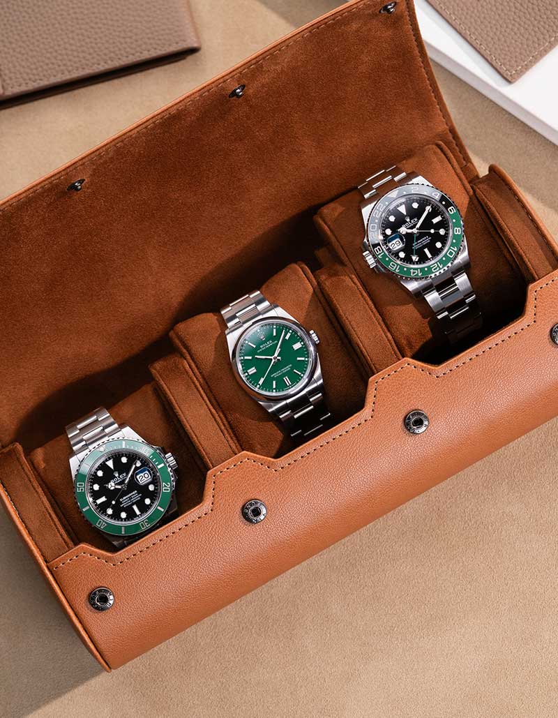 Premium 3 Slot Leather Watch Roll Organizer - Brown | Travel & Storage Case for Men's Watches | Perfect for Travel, Display & Protection