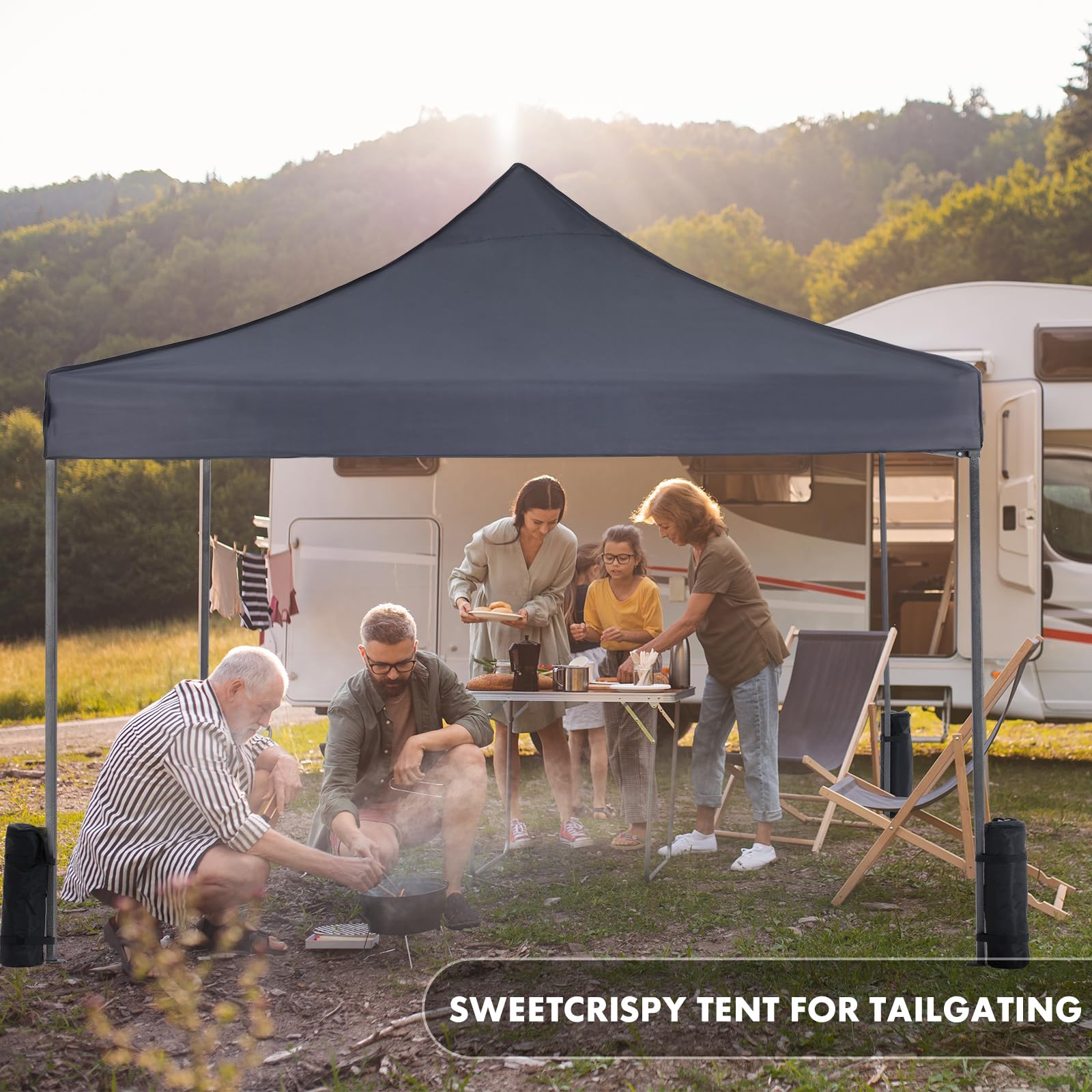Sweetcrispy 10x10 Pop Up Canopy Tent - Heavy Duty Waterproof Portable Shade with Sand Bags for Outdoor Parties, Backyard Events, Camping & Beach - Dark Grey Shelter