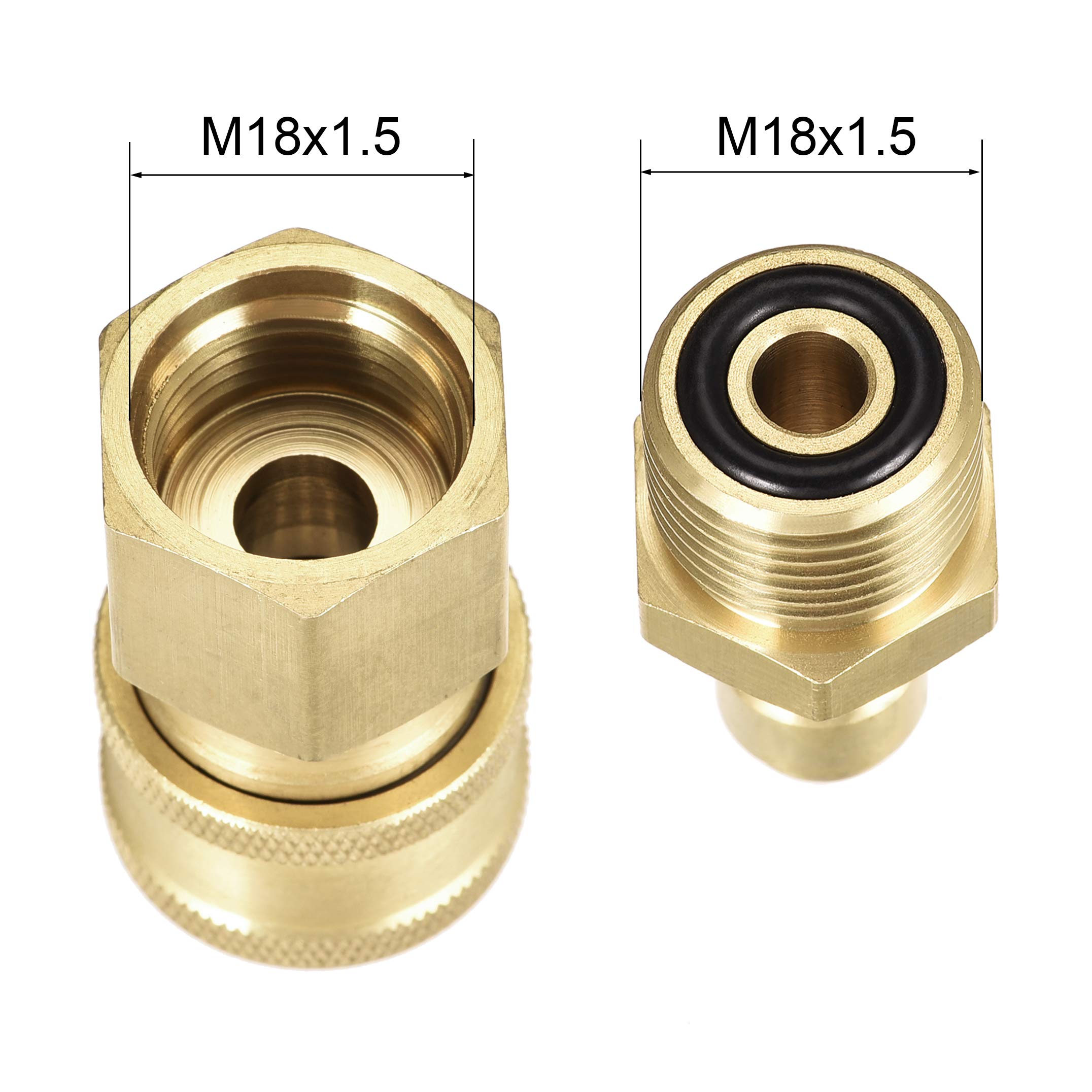 **uxcell Brass Quick Connect Garden Hose Set - M18x1.5 Male & Female Thread Water Hose Connectors, Pressure Washer Adapter, Quick Disconnect Kit (2 Sets) - Perfect for Lawn Irrigation, Car Washing & Outdoor Cleaning**