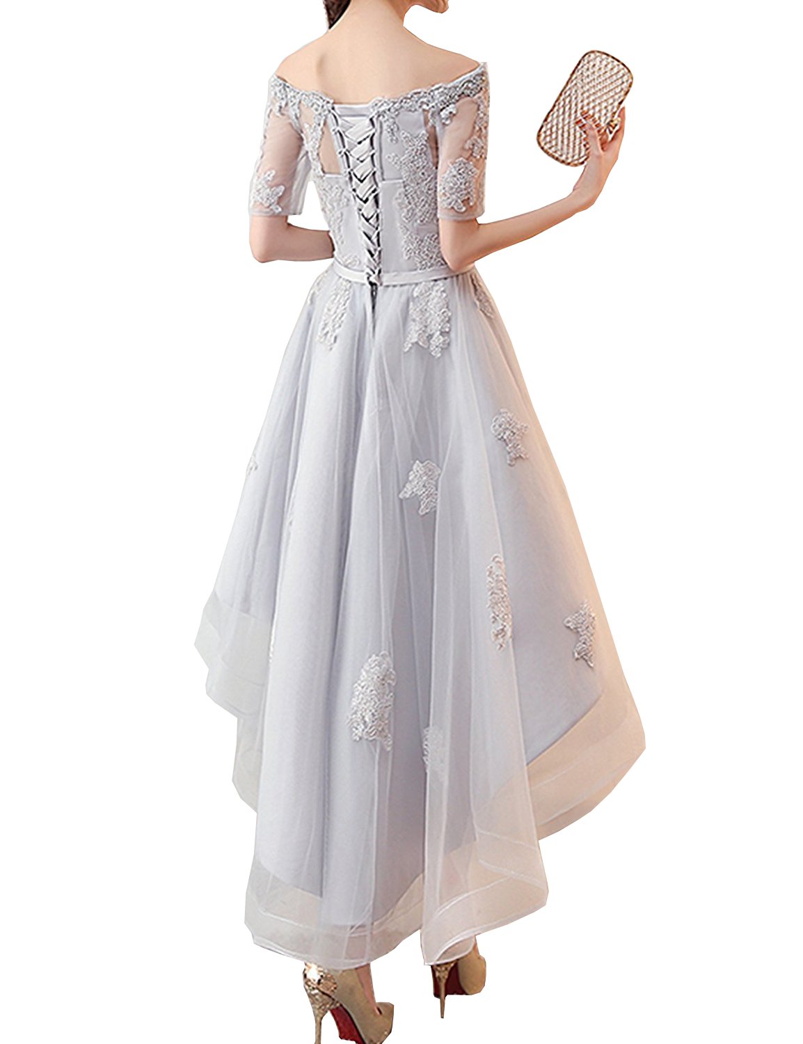 Elegant Aiyi Women's Off-Shoulder High-Low Prom Dress with Short Sleeves | Sexy Cocktail Party Gown for Homecoming, Evening Events & Special Occasions