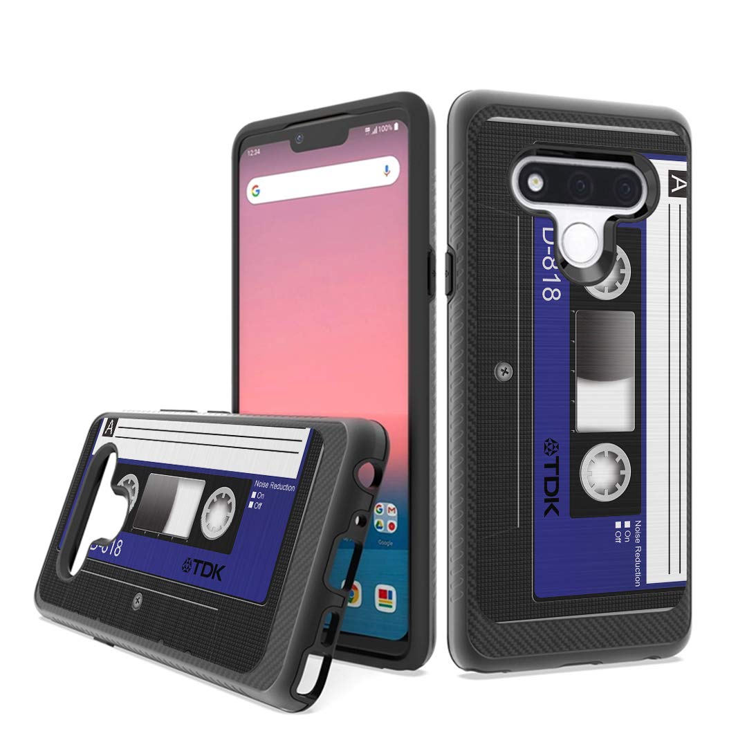 Carbon Fiber Hybrid Case for LG K51/Q51 - Slim Protective Phone Cover with Stylish Design (Blue Cassette Tape) | Compatible with All Carriers - Perfect for Work, Travel & Everyday Use