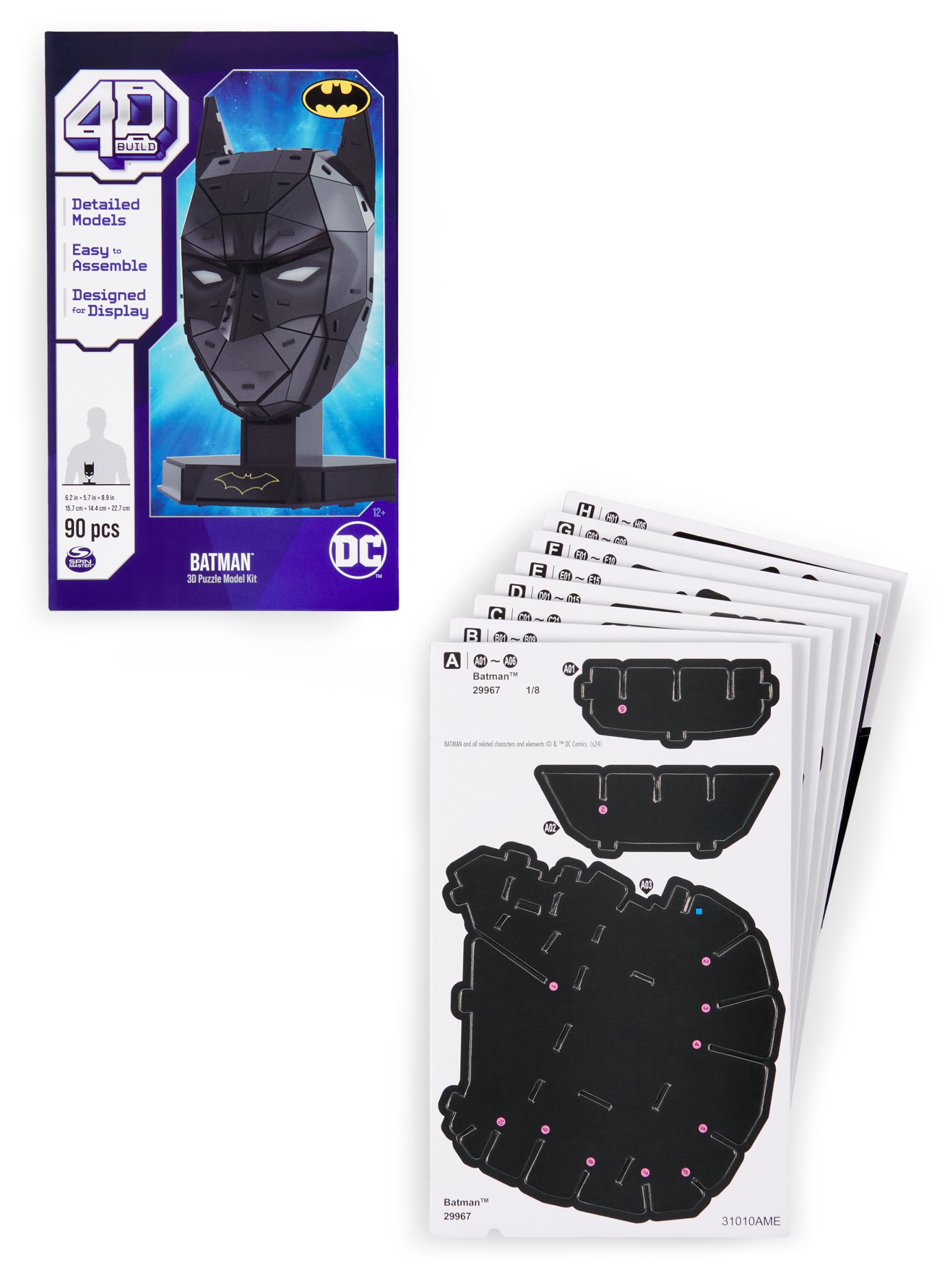 4D Build DC Batman 3D Model Kit with Stand - 90-Piece Collectible Building Toy for Adults & Teens Ages 12+ | Batman Desk Decor, Adult Puzzle & Stress Relief Activity | Perfect for Superhero Fans, Home Office Display & Gift Giving