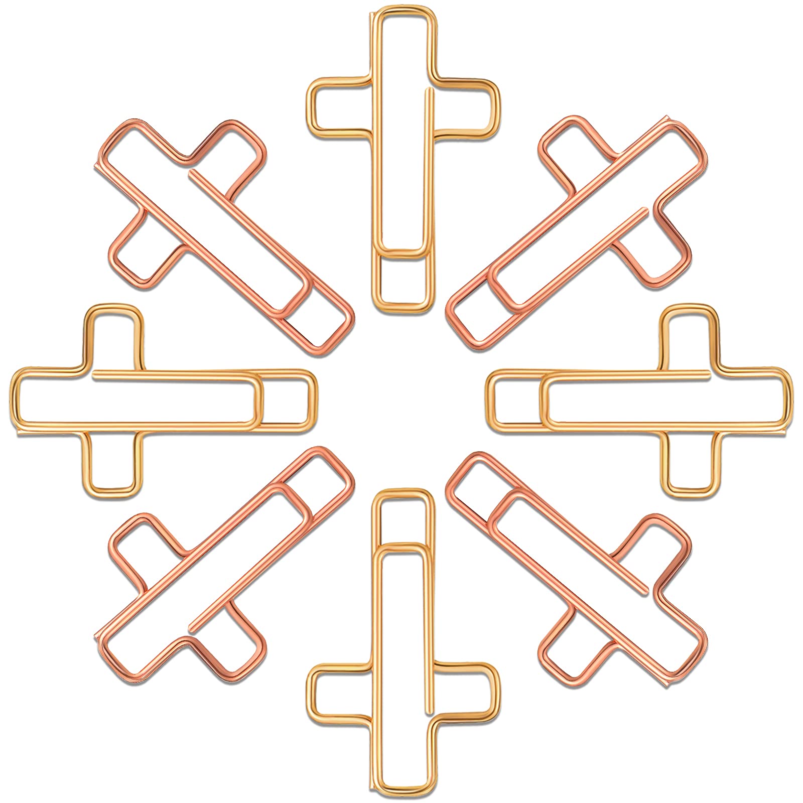 100-Piece Gold & Rose Gold Cross Paper Clips - Metal Office Supplies with Clear Storage Box for Document Organization, Journaling, Note Sorting | Perfect for Office, School, Home & Craft Projects