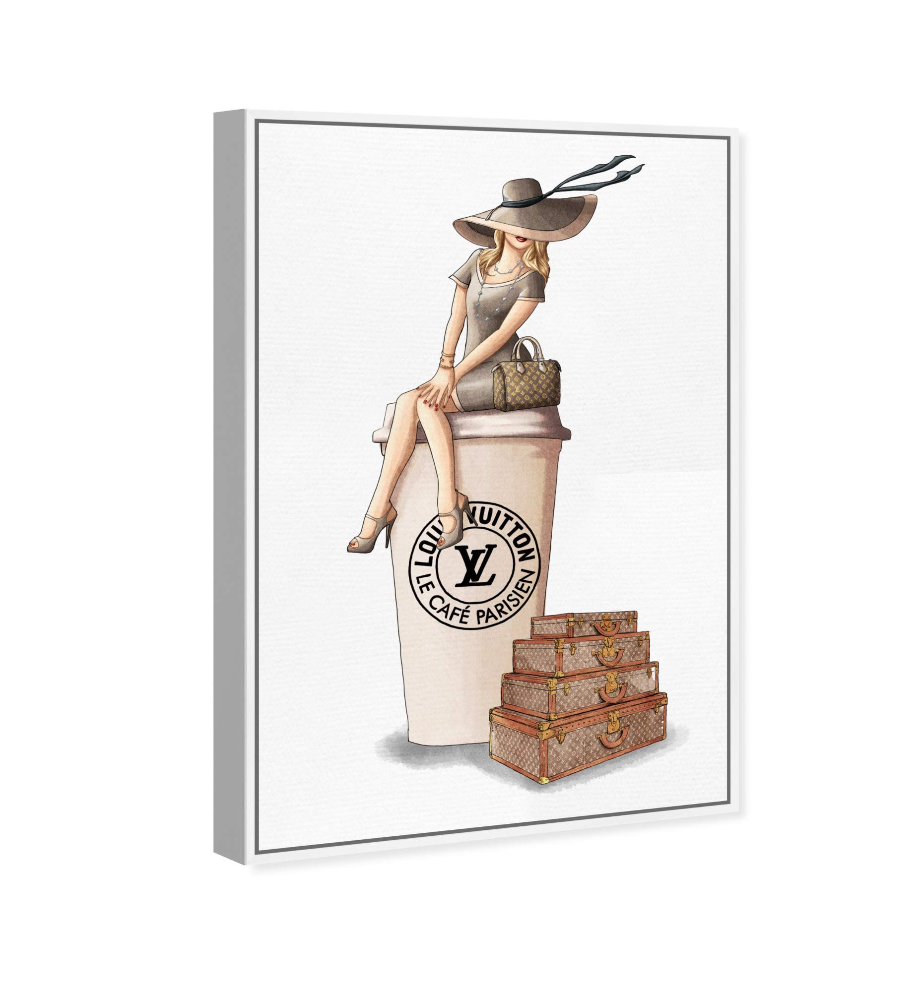 Oliver Gal Artist Co. 'Cafe au Lait Paris' Fashion Wall Art Print - 10x15 Inch Brown Framed Canvas - Handbag & Home Decor - Perfect for Living Room, Bedroom or Office Décor