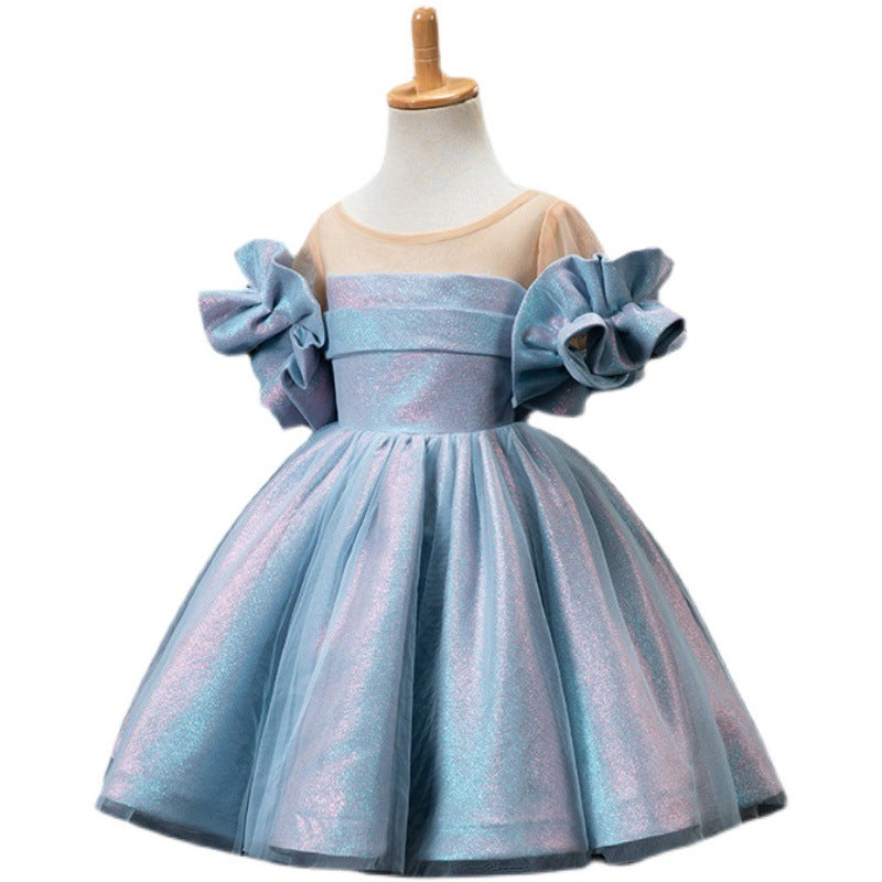 Royal Blue Flower Girl Dress with Ruffles - Elegant Princess Polyester Gown for Weddings, Parties & Special Occasions