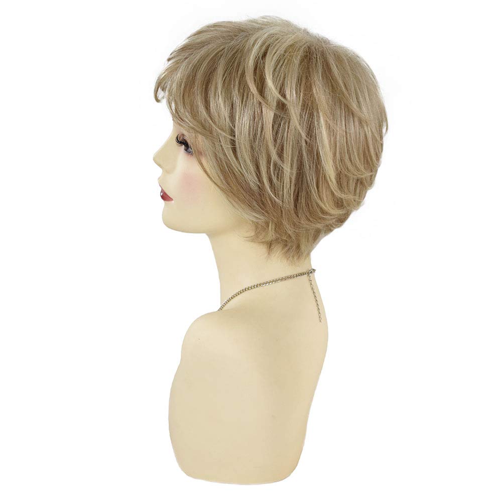 Short Synthetic Bob Wig for Women - Shaggy Layered Wavy Hairpiece, Glueless Lightweight Full Cap Wig (Dark Ash Blonde & Light Bleach Blonde) | Perfect for Daily Wear, Cosplay, and Special Occasions