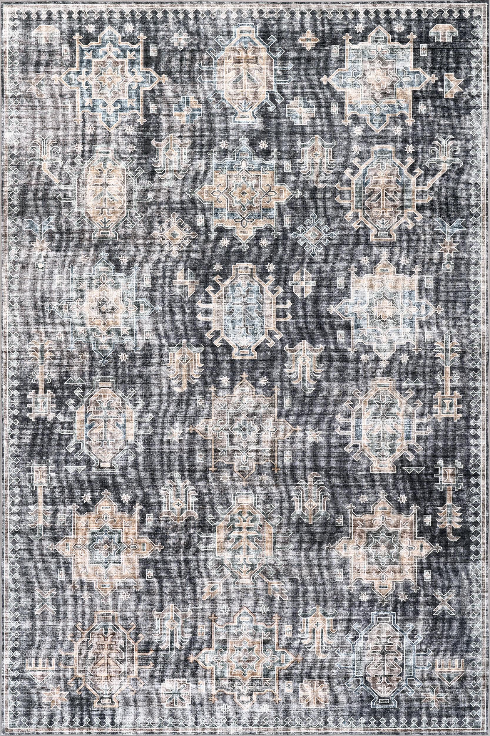 Araya Spill Proof Washable Rug - Non-Slip Kitchen Bathroom Mat, Charcoal Gray for Home Decor | Perfect for Living Room, Bedroom, Entryway & High Traffic Areas