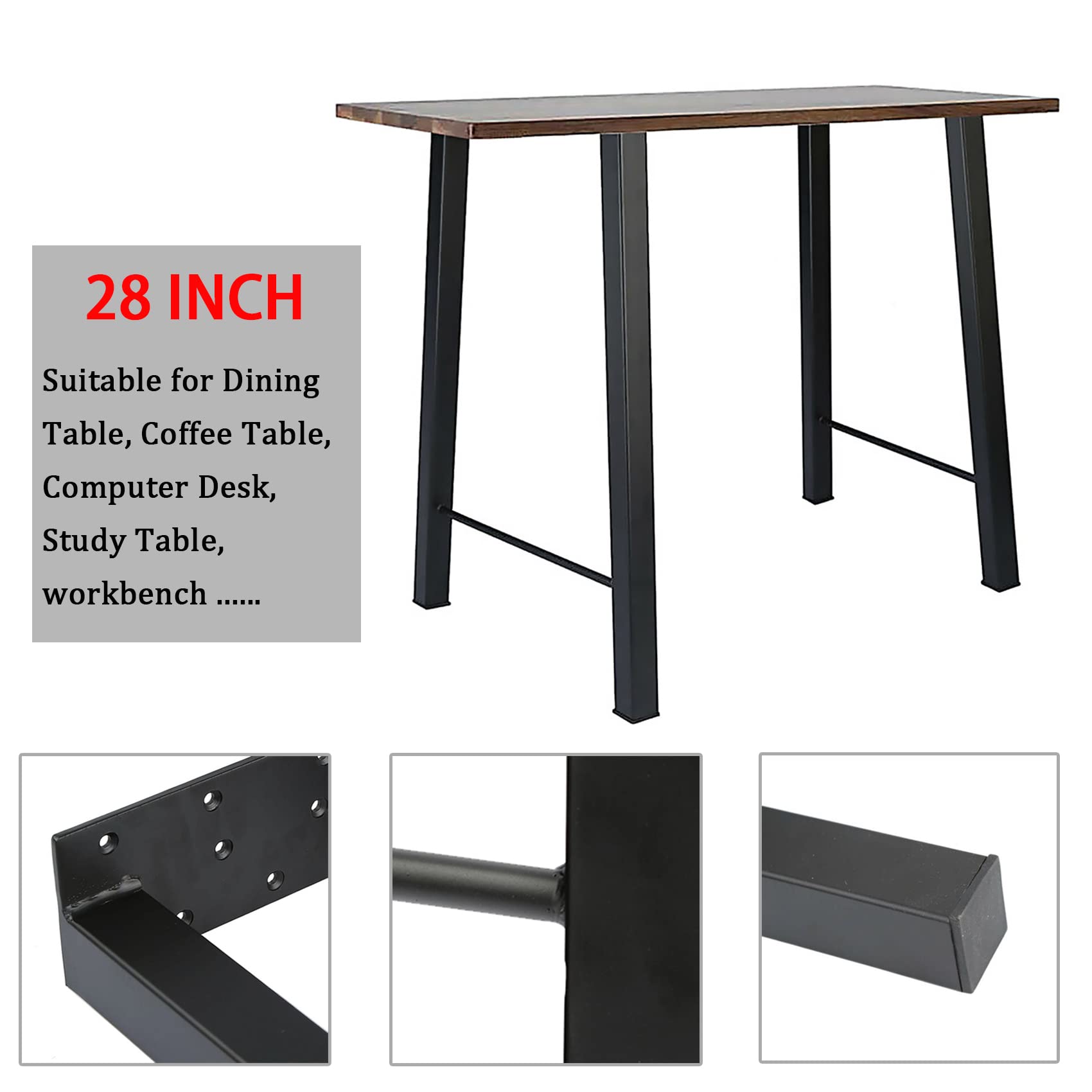 TENGCHANG 2-Pack 28 Inch Industrial Trapezoid Dining Table Legs - Heavy Duty Steel Metal Desk Legs for DIY Furniture - Perfect for Kitchen Tables, Office Desks & Home Renovation Projects