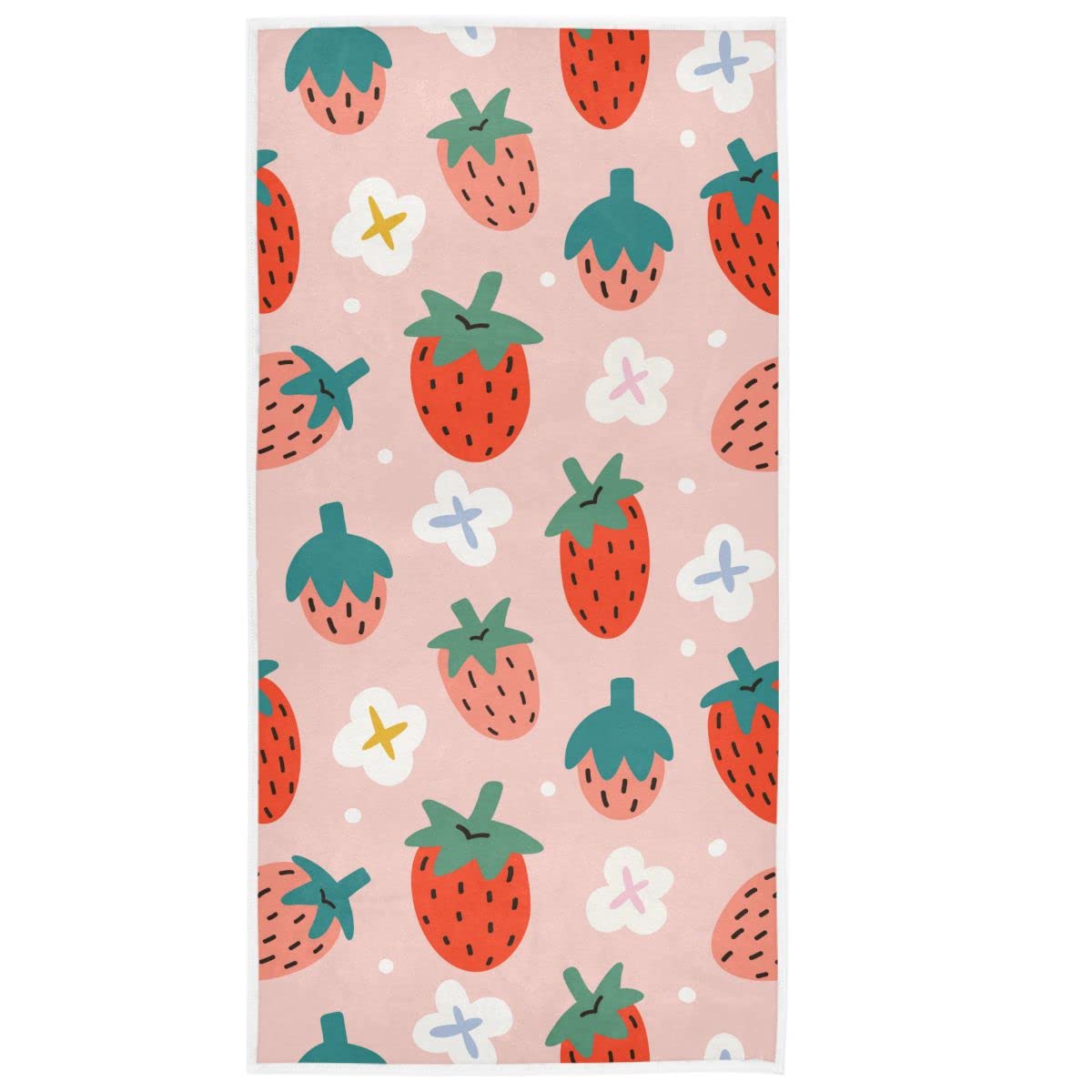 **Wamika Pink Strawberry Hand & Bath Towel Set - Super Absorbent 2-Piece for Shower, Kitchen, Gym & Bathroom - Soft & Quick-Drying with Cute Fruit & Flower Design**