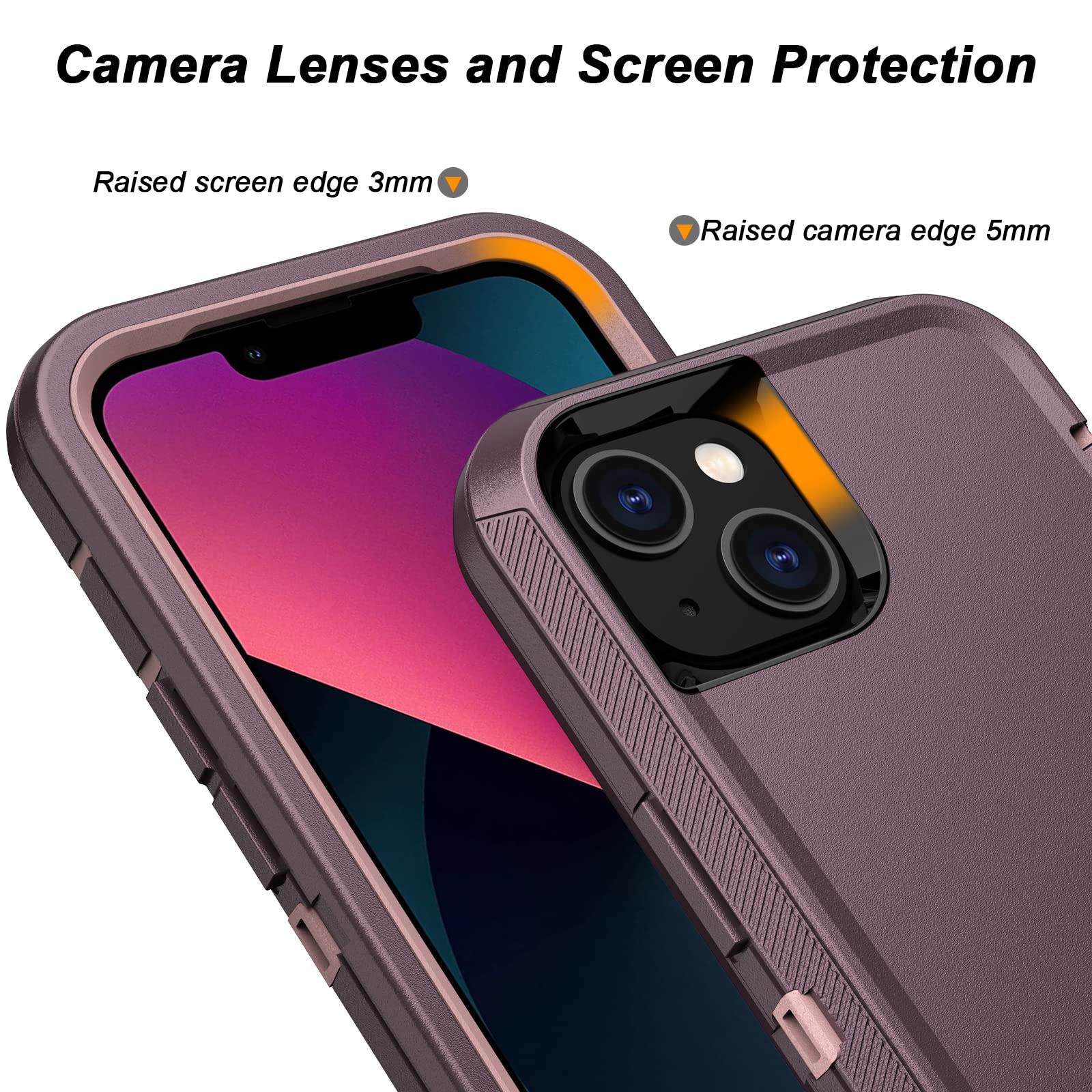 Military Grade Shockproof iPhone 13 Case - 3 Layer Full Body Protection Rugged Hard Cover for iPhone 13 6.1 Inch (Purple & Pink) | Perfect for Outdoor Adventures, Construction Work & Active Lifestyles