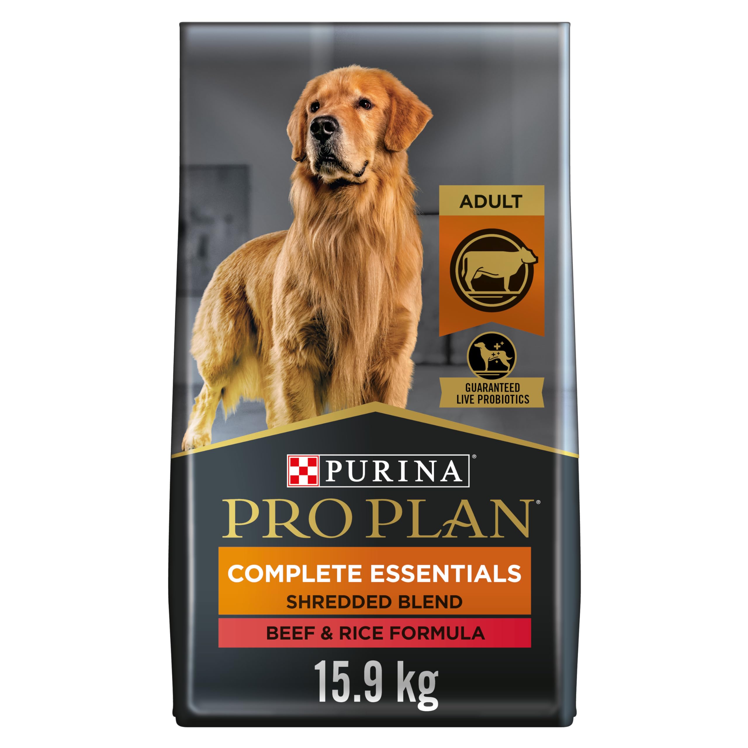Purina Pro Plan Complete Essentials Dry Dog Food with Real Beef & Rice - 15.9kg Bag for Adult Dogs - High Protein Nutrition for Active Dogs - Perfect for Daily Feeding & Training Rewards