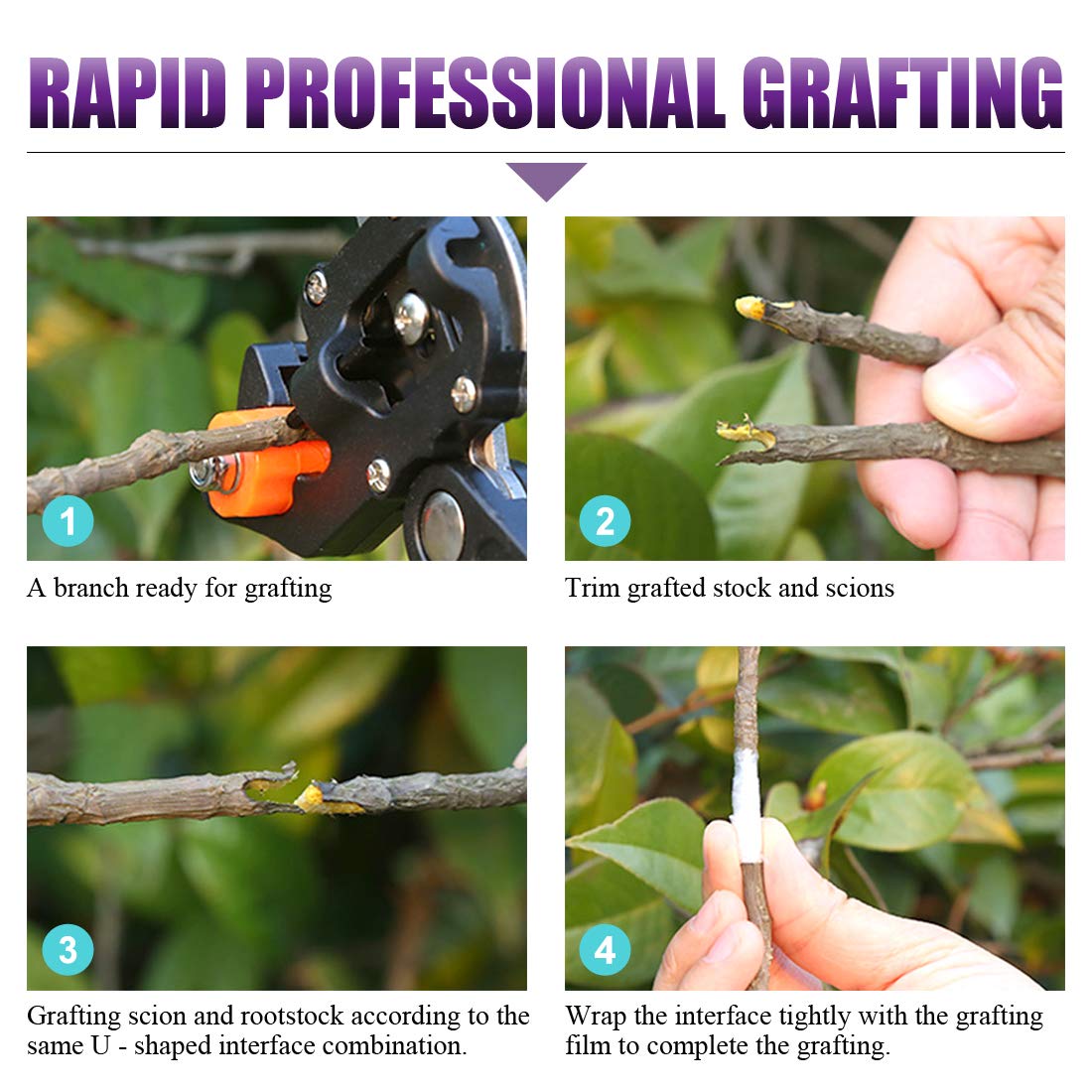 Swpeet 190Pcs 2-in-1 Professional Grafting Tool Kit - Garden Pruning Shears with 3 Extra Blades, Grafting Tapes, Rubber Bands & Gloves - Perfect for Plant Branch Cutting, Tree Grafting & Gardening Projects