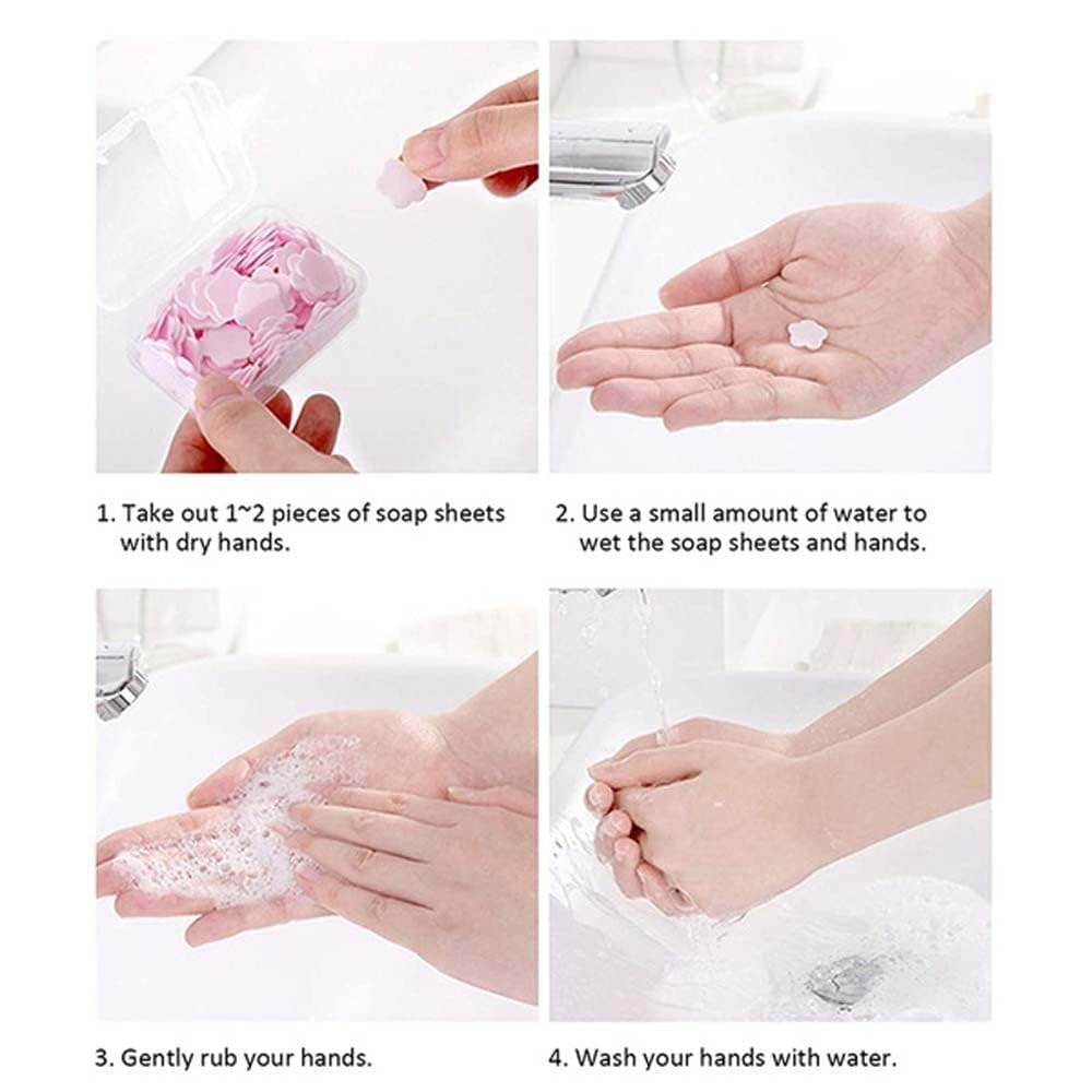 100 Sheets Disposable Paper Soap with Travel Box - Portable Hand Wash Soap Leaves for Travel, Camping, Hiking & Outdoor Activities | Gentle Cleansing for Hands & Feet | Cute Petal Shaped Soap Flakes (Purple, 100 Count) - Perfect for Gym Bags, Emergency Kits & On-the-Go Hygiene