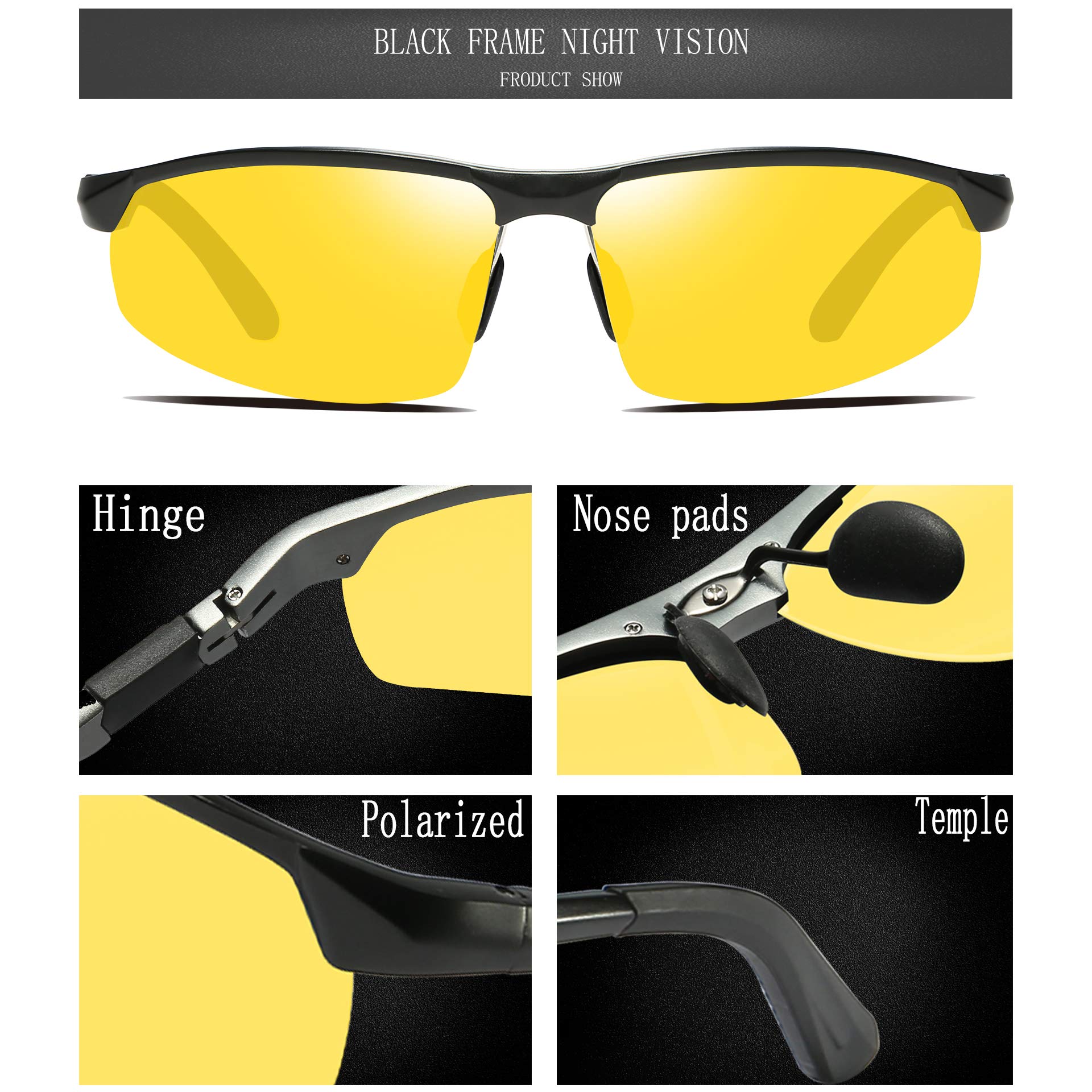 Bircen Men's Night Vision Driving Glasses - Anti Glare, UV Protection, Polarized Sunglasses for Driving, Running, Cycling & Outdoor Sports Activities | Perfect for Night Driving, Rainy Days & Low Light Conditions