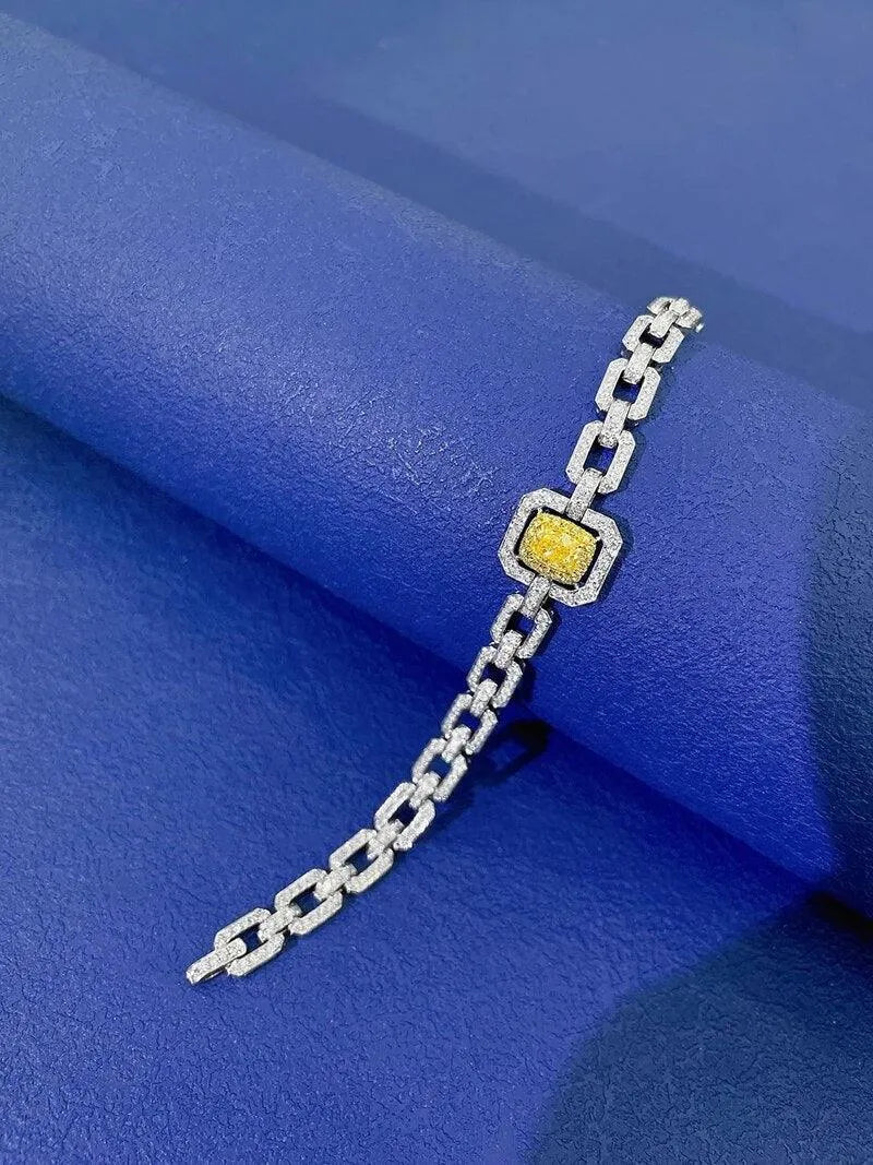 18K White Gold Bracelet with Natural Yellow Diamonds - Luxury Geometric Jewelry for Women - Perfect for Senior Banquets, Weddings & Special Occasions