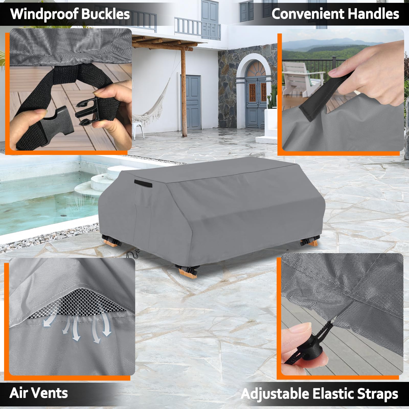Waterproof Picnic Table Cover for 6 ft Outdoor Table - Windproof 70/72 Inch Grey Patio Bench Cover - Perfect for Backyard BBQs, Camping & Park Gatherings