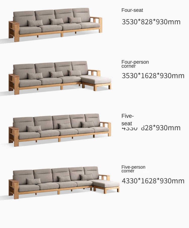 Premium Oak Solid Wood Sectional Sofa Set - Modern L-Shaped Couch with Storage for Living Room, Lounge & Family Room - Durable Hardwood Furniture for Home Decor