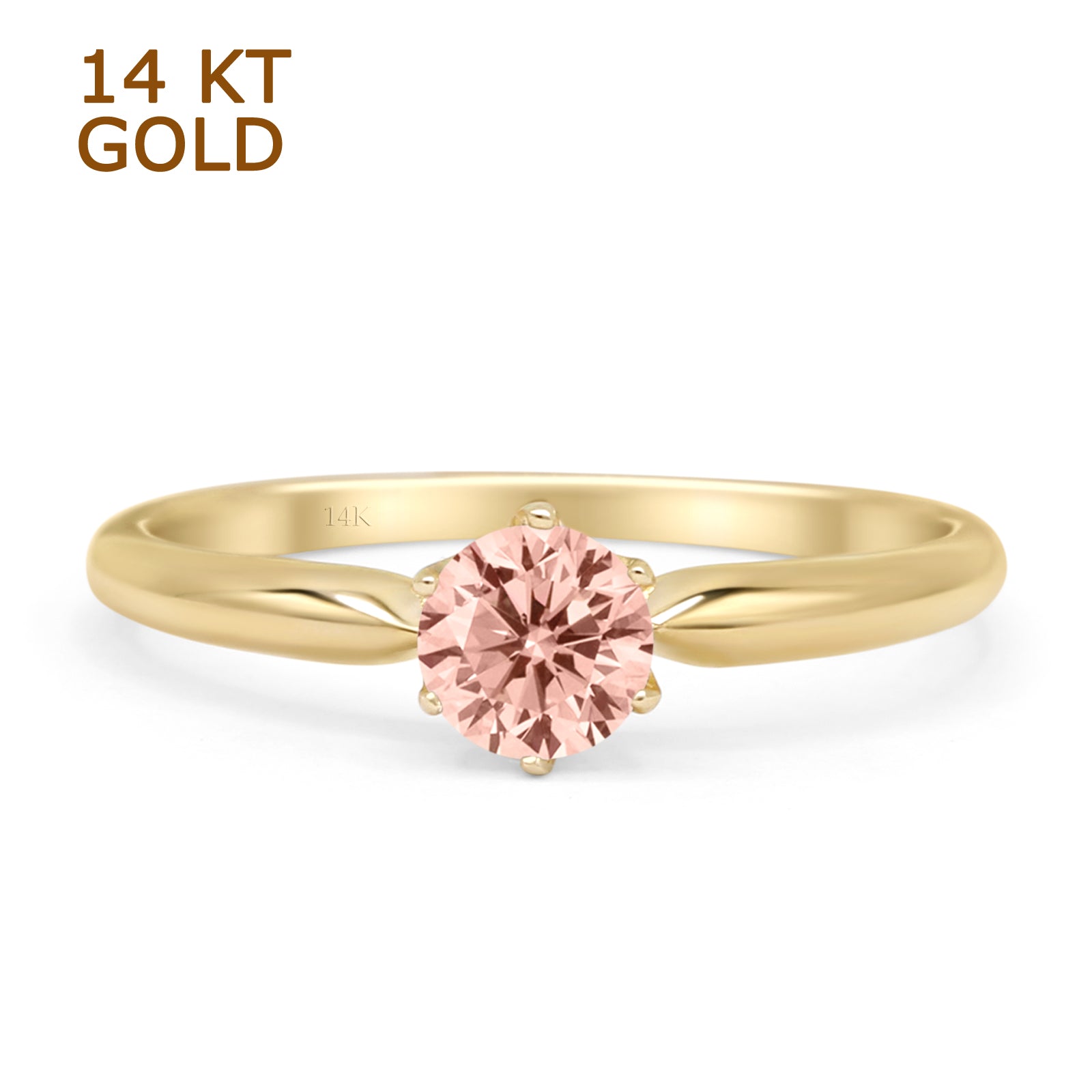 14K Yellow Gold Round Morganite and Cubic Zirconia Solitaire Ring for Women - Elegant Engagement, Wedding, Anniversary Gift Idea