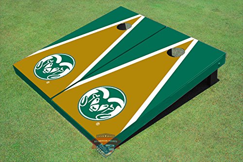 Colorado State University Rams Logo Gold & Green Matching Triangle Cornhole Boards - Premium Tailgate Game Set for Outdoor Parties, BBQ, and Backyard Fun