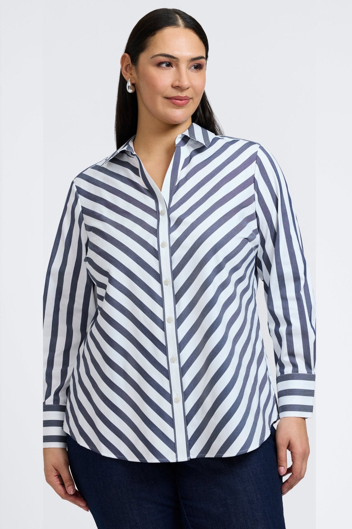 Mary Plus Springtime Stripe Long Sleeve Shirt for Women - Casual Button Down Blouse with Striped Pattern - Perfect for Office, Date Night & Spring Outfits