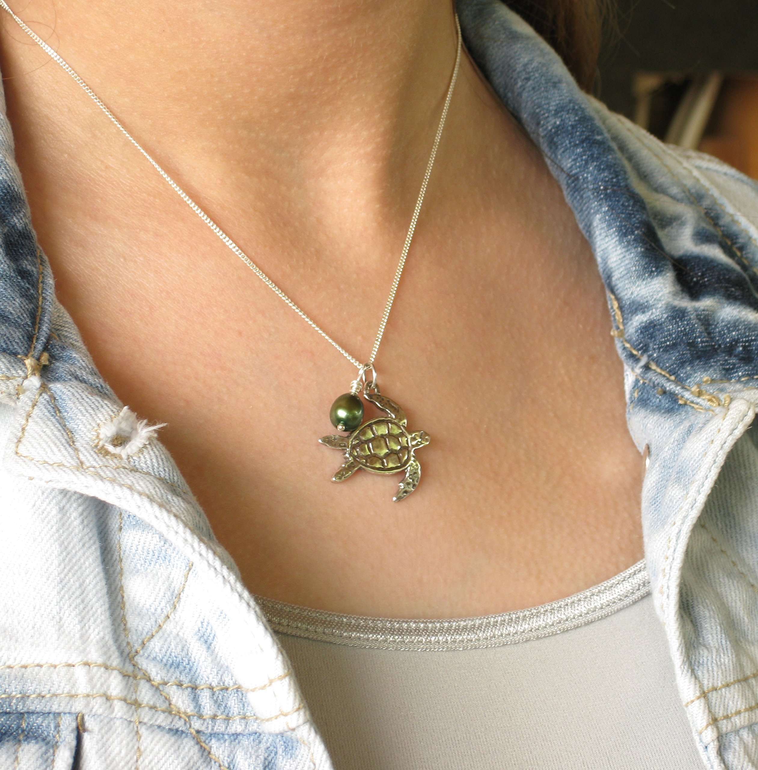 Sterling Silver Sea Turtle Pendant Necklace with Removable Charm - 925 Silver Chain for Women - Perfect for Beach Vacations, Gifts & Everyday Wear