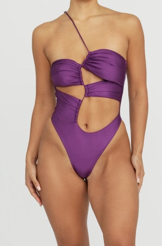 Biscayne One Piece Plum Swimsuit - Women's High Waisted Bathing Suit for Beach, Pool & Summer Vacations