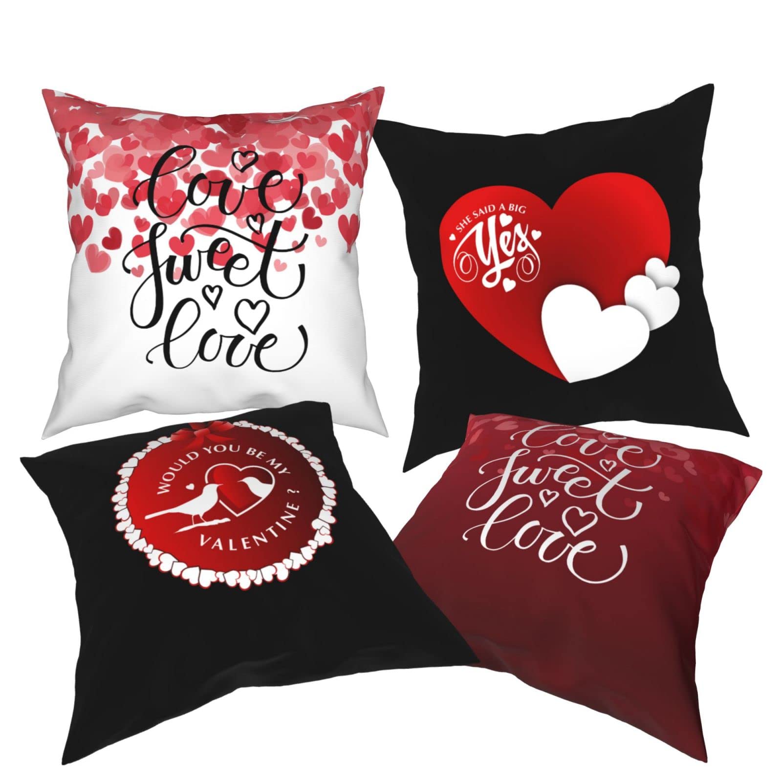 Valentine's Day Love Heart with Birds Throw Pillow Cover 20x20 Inches - Decorative Cushion Case for Sofa, Bedroom, Living Room - Perfect for Romantic Home Decor & Couples Gift