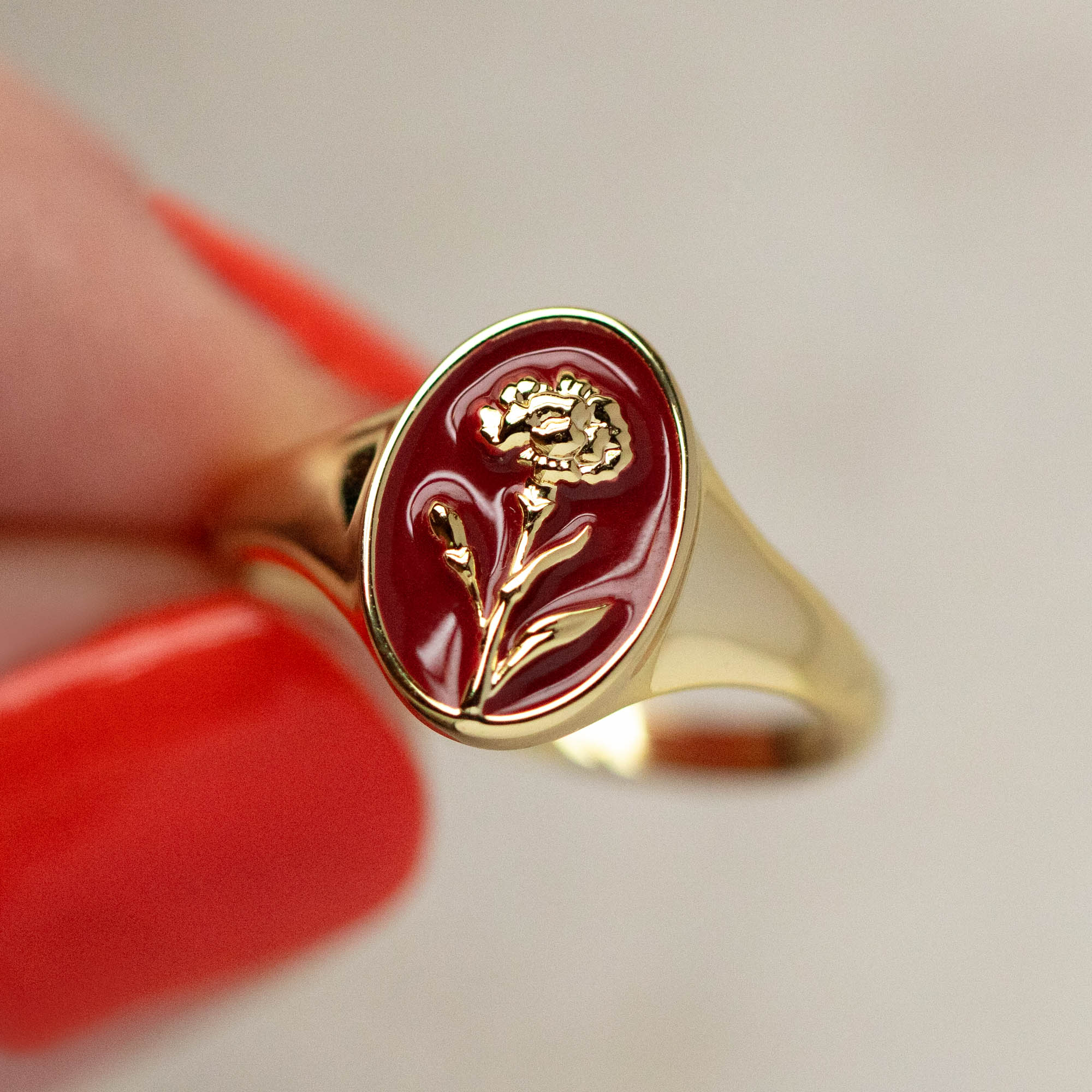 Enamel Birth Flower Signet Ring - Personalized Zodiac Jewelry for Women - Perfect Gift for Birthday, Anniversary & Mother's Day
