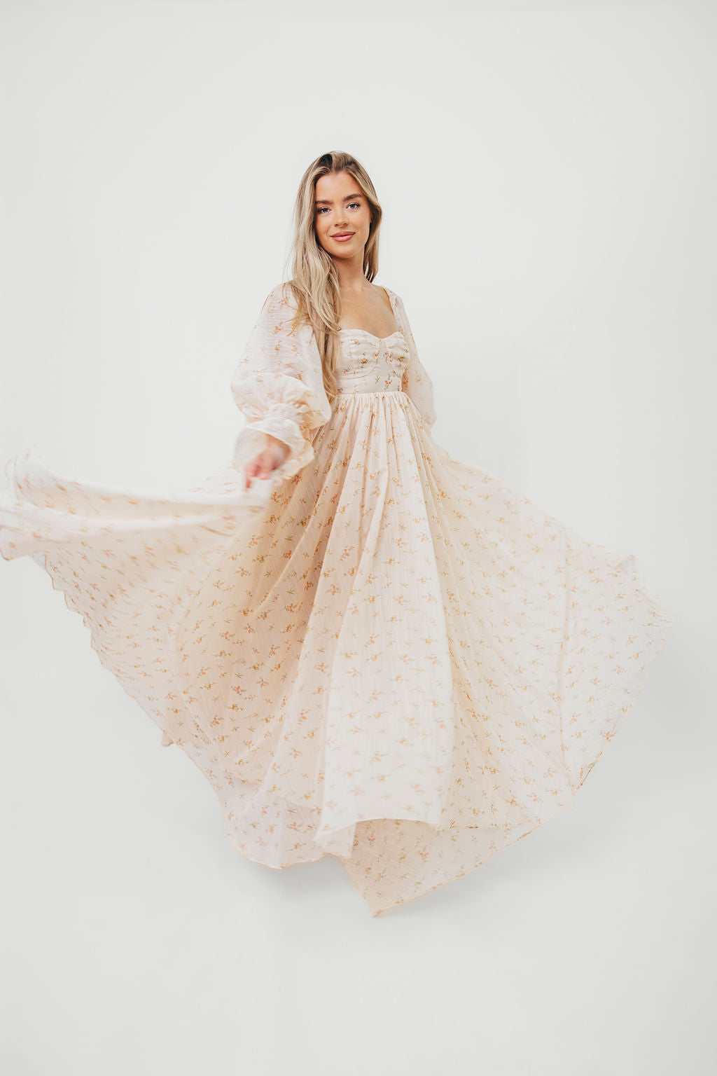 Delilah Maxi Dress with Train in Peach - Bump Friendly Maternity Dress (XS-3XL) for Weddings, Parties & Special Occasions