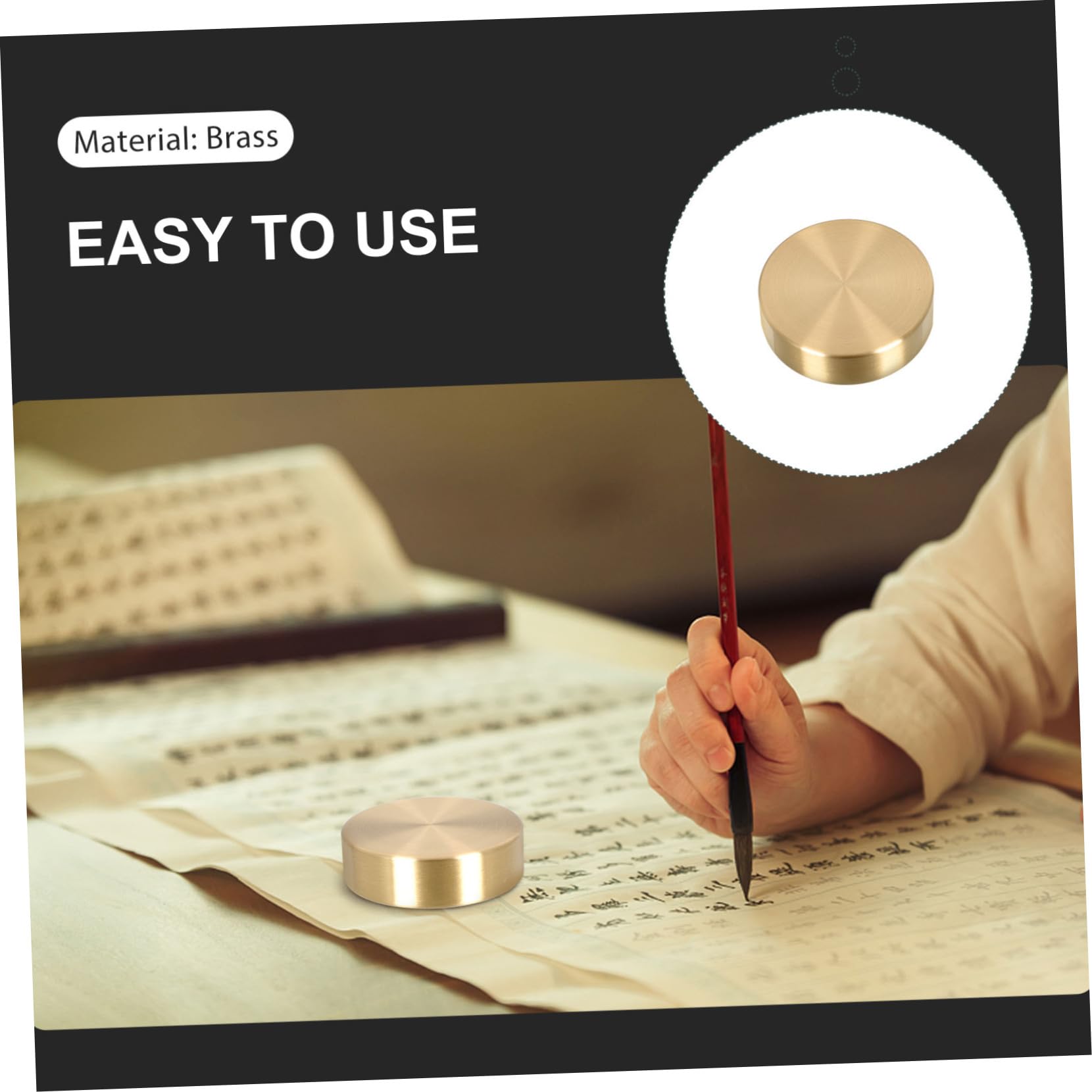WOONEKY 2-Pack Brass Round Paperweights - Heavy Duty Decorative Paper Holders for Office, Desk, and Home Use - Perfect for Books, Documents, and Artwork