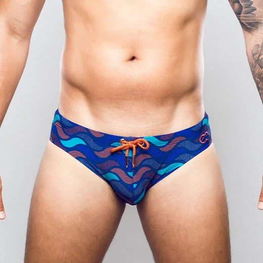 2eros Men's Ocean Swim Briefs - Blue Quick Dry Swim Trunks for Beach, Pool & Water Sports