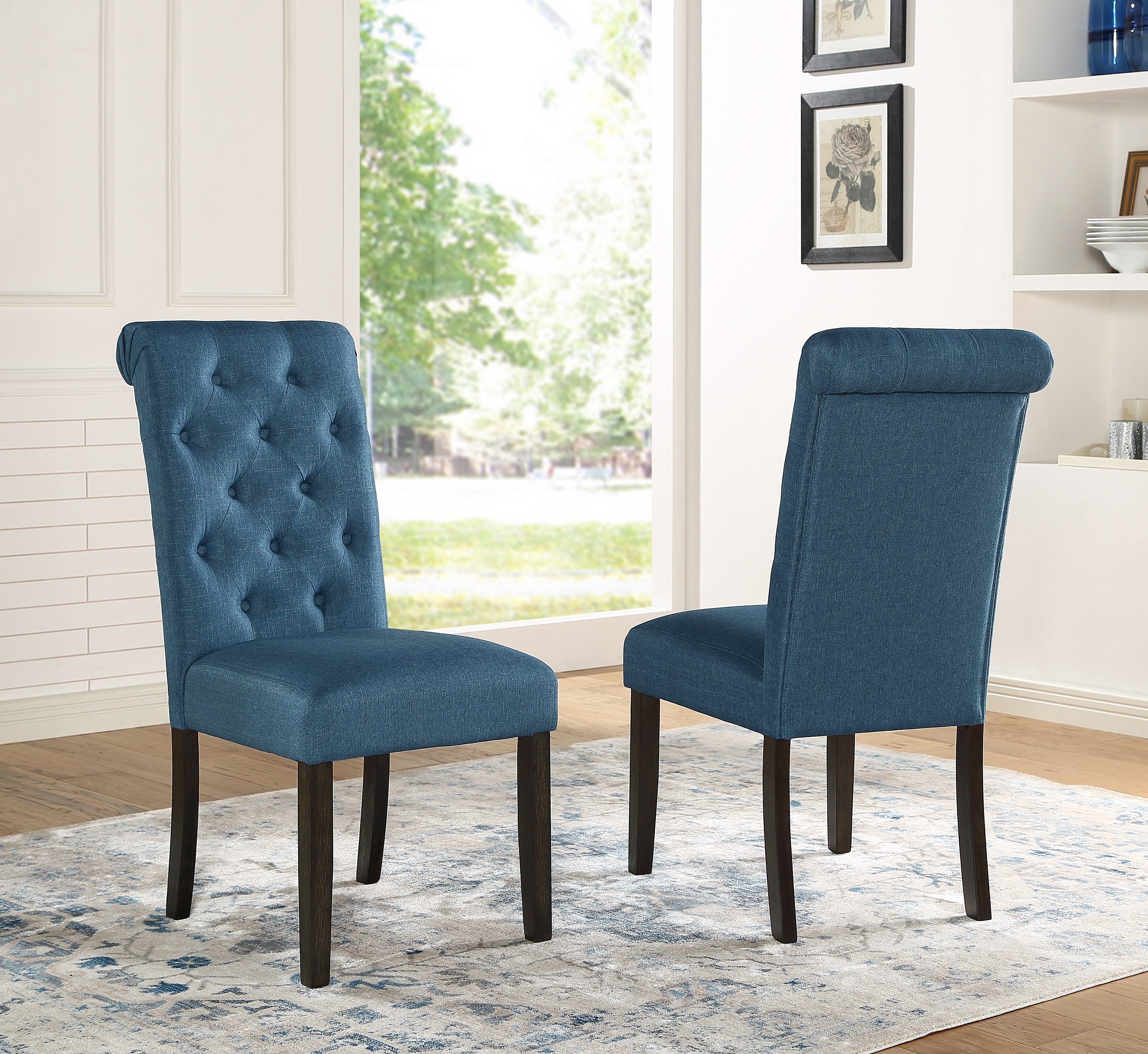 Roundhill Furniture Leviton Solid Wood Tufted Dining Chairs, Set of 2 - Elegant Upholstered Side Chairs for Kitchen, Dining Room & Office - Comfortable & Durable Wooden Seating for Home Decor