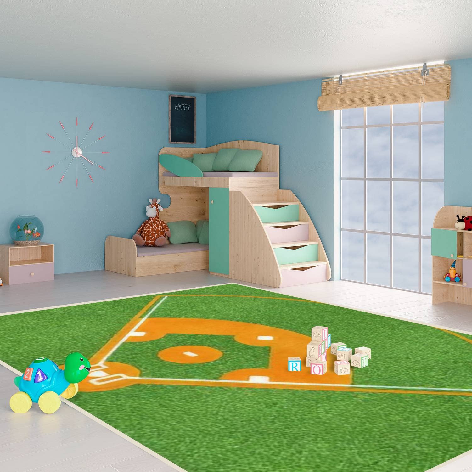 Non-Slip Modern Abstract Area Rug 63x94 Inches - Stain Resistant Carpet for Living Room & Bedroom, Baseball Field Design - Perfect for Home Decor, Office Spaces and High Traffic Areas