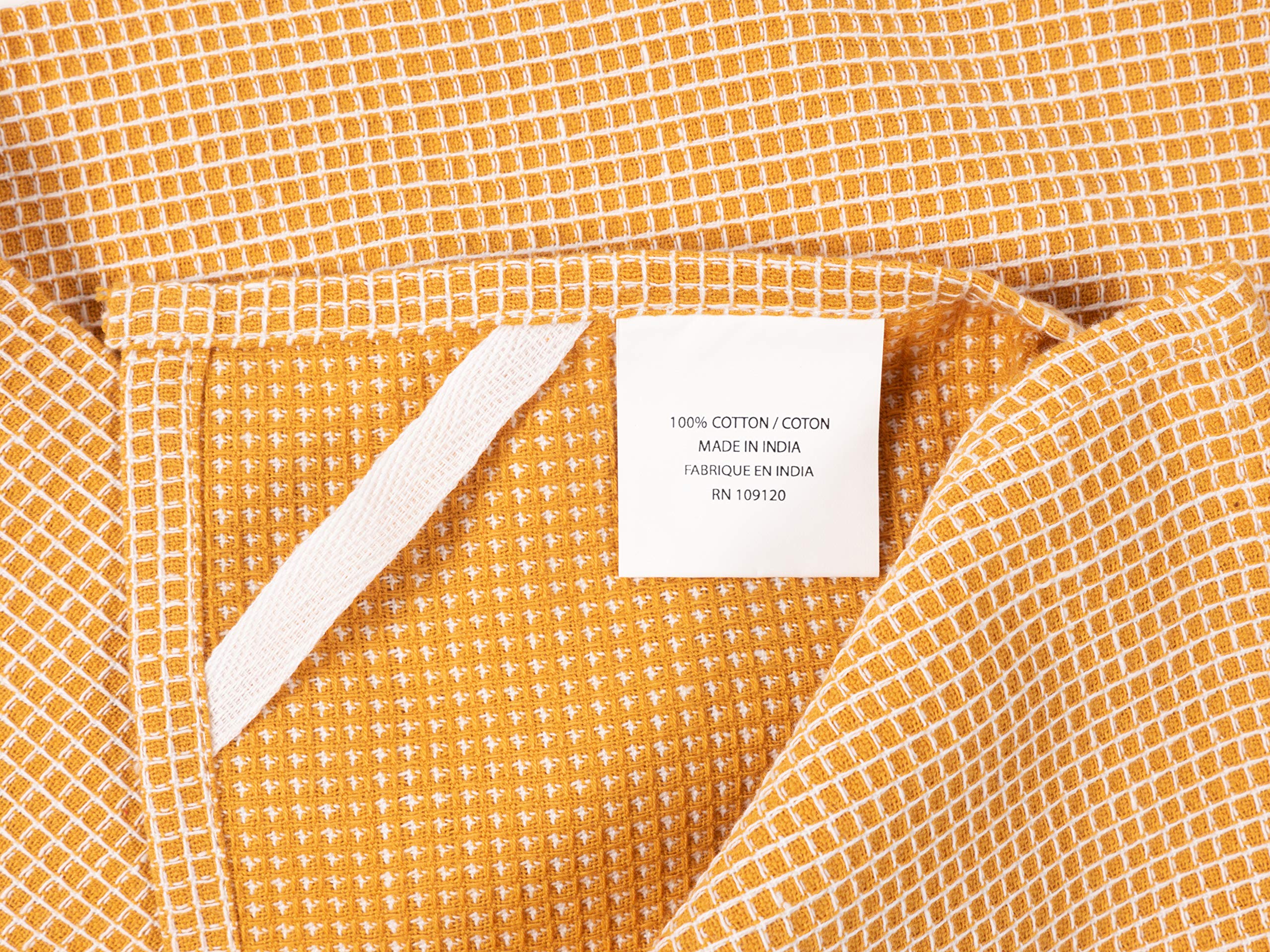 KAF Home Set of 4 Centerband and Waffle Flat Kitchen Towels | 18 x 28 Inch Ultra Absorbent & Durable Cotton Dish Towels | Soft & Stylish for Kitchen, Dining, and Bathroom Use - Ochre Color